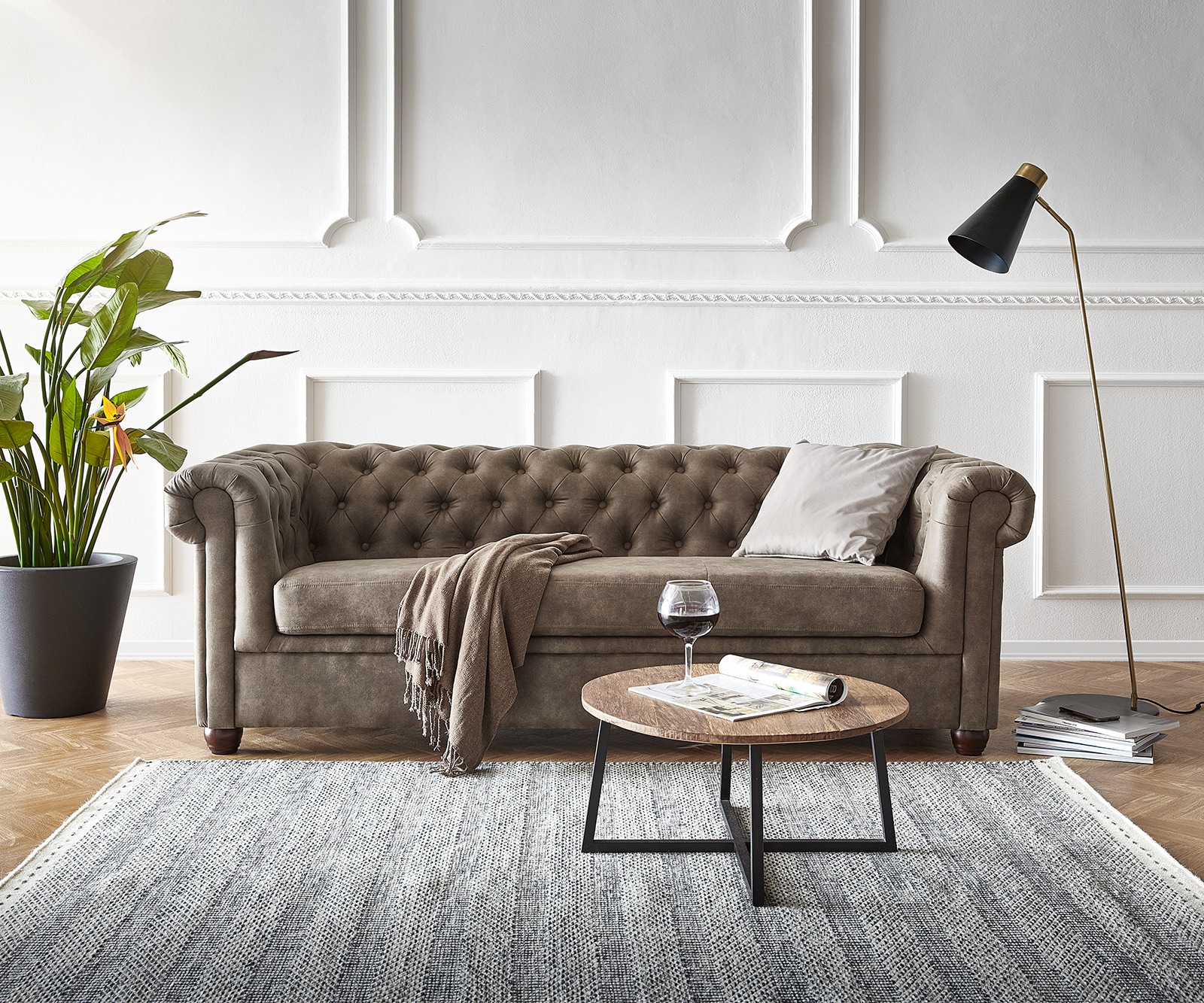 Sofa Chesterfield 3-Sitzer 200x88 cm Vintage Taupe Couch 2
