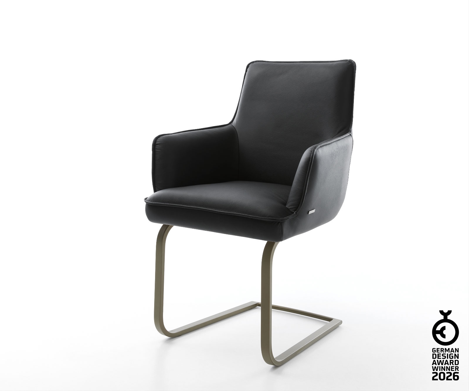 Freischwinger Heira-Flex mit Armlehnen Echt-Leder Schwarz Freischwinger flach Effektfinish Titan Taschenfederkern