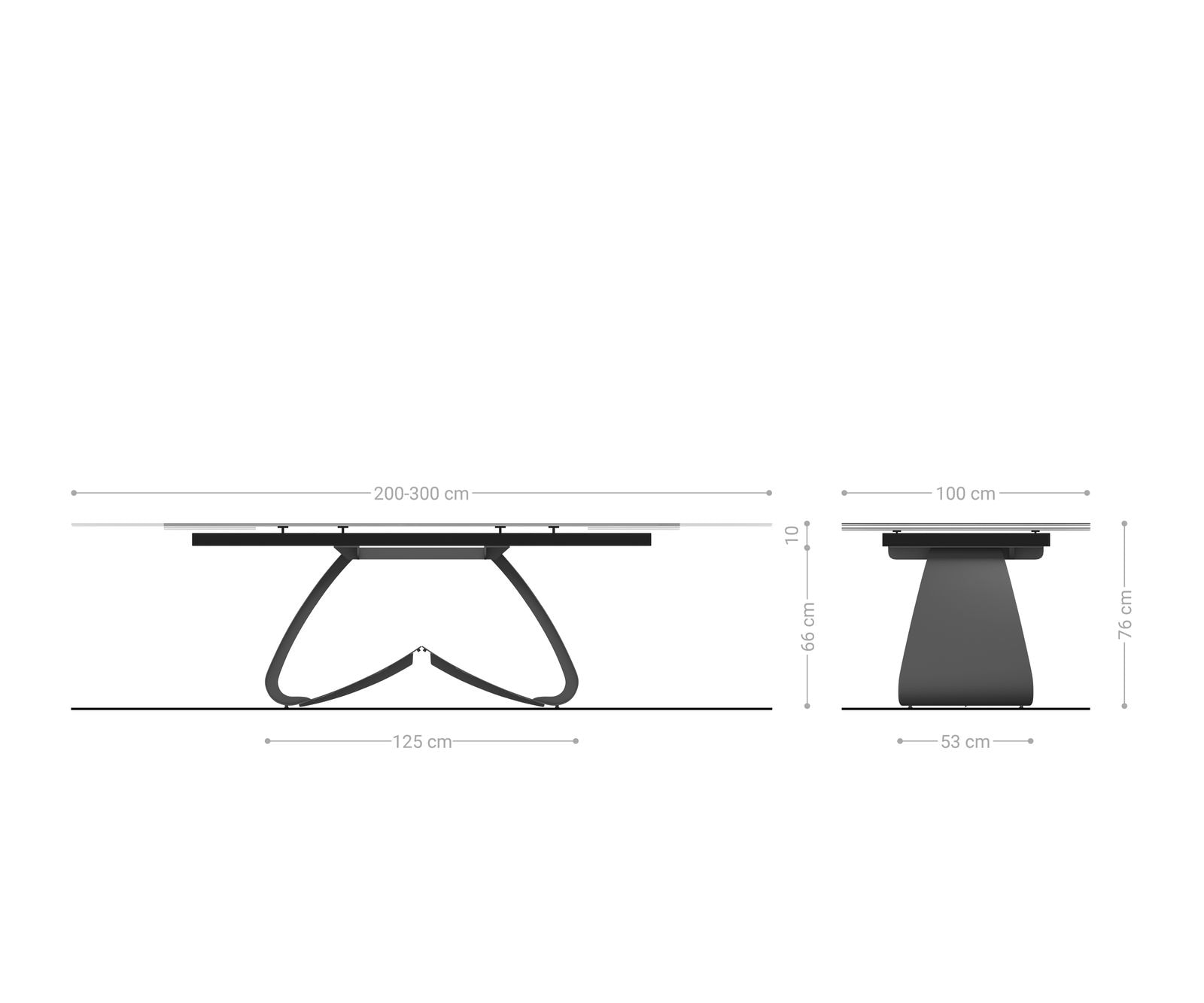 Esstisch Edge 200-300x100 Reliefglas Rauchschwarz 3D-Design W-Gestell Schwarz ausziehbar 9