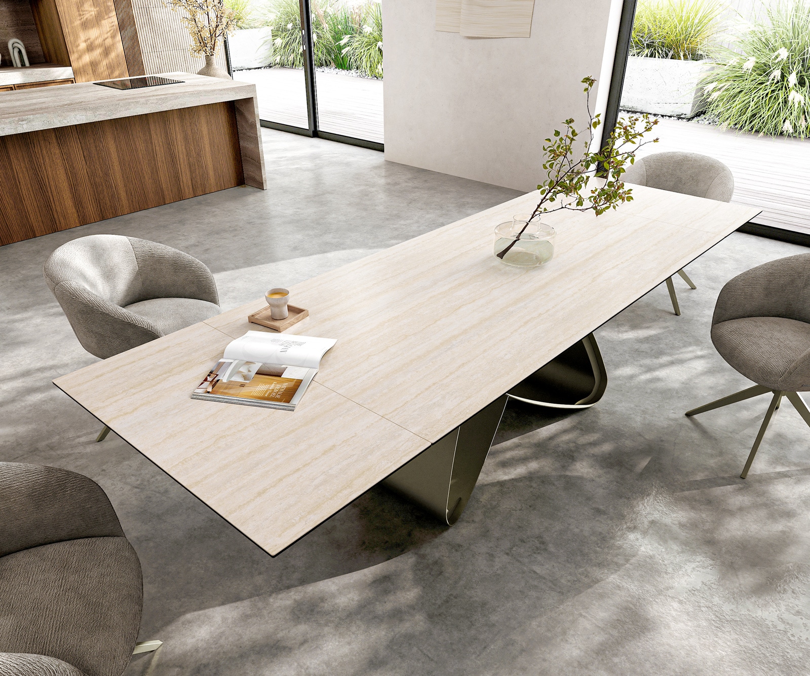 Eleganter Esstisch 200x90x75 Cm – Travertin & Venezia-Nussbaum, 25 Mm Melaminbeschichtete Spanplatte, Aus Türkiye Eleganter Esstisch 200x90x75 Cm – Travertin & Venezia-Nussbaum, 25 Mm Melaminbeschichtete Spanplatte, Aus Türkiye