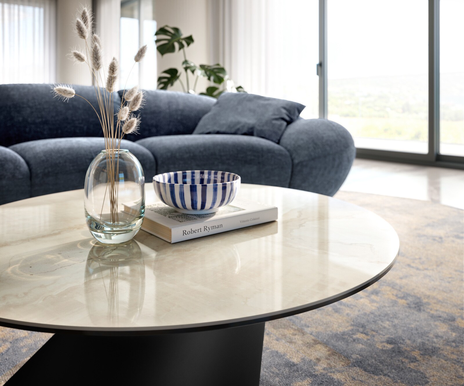 Couchtisch Edge Rund 90x90 cm Keramik Onyx Champagne Conis Metall Schwarz 5