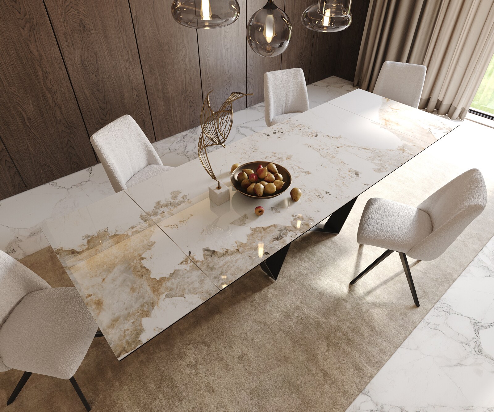 Esstisch Edge 200-300x100 Keramik Minas Melange Weiß-Beige Spider Flachstahl Schwarz ausziehbar 5