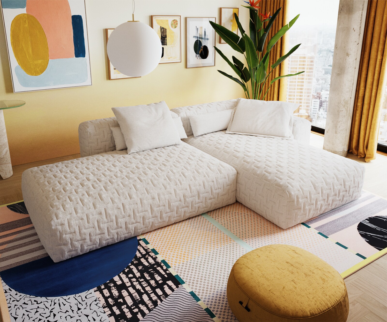 Ecksofa Freestyle 310x200 cm Bouclé Soft Beige Gesteppt 4