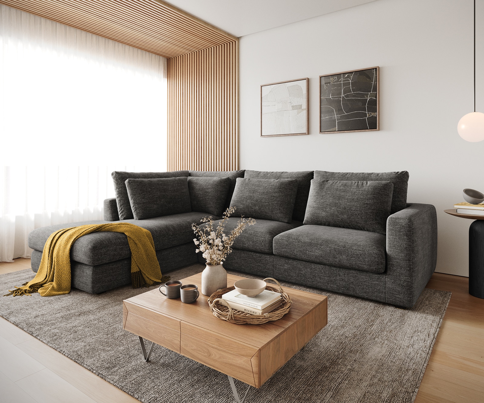 Ecksofa Isla 330x225 cm Chenille Anthrazit Ottomane links 1