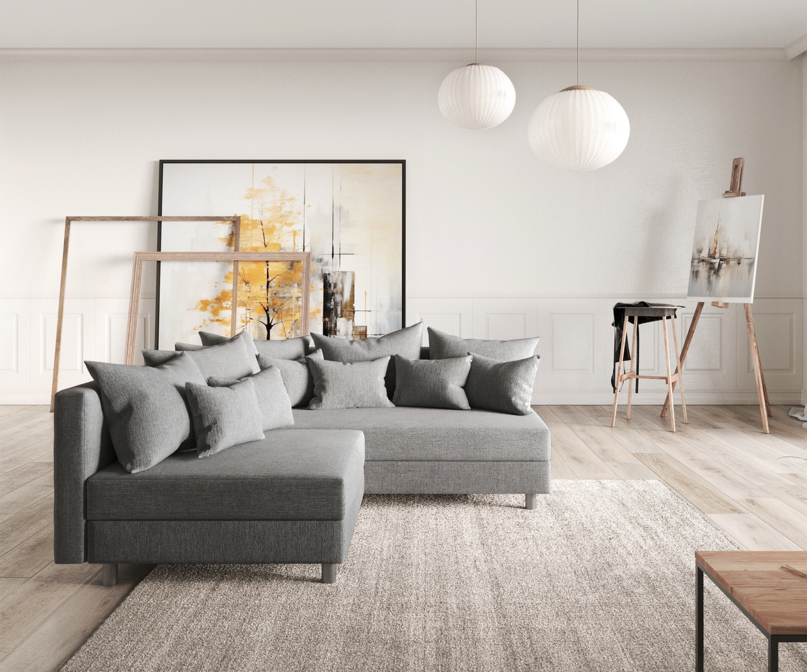 Ecksofa Clovis Grau Flachgewebe Ottomane Rechts Modulsofa Ecksofa Clovis Grau Flachgewebe Ottomane Rechts Modulsofa
