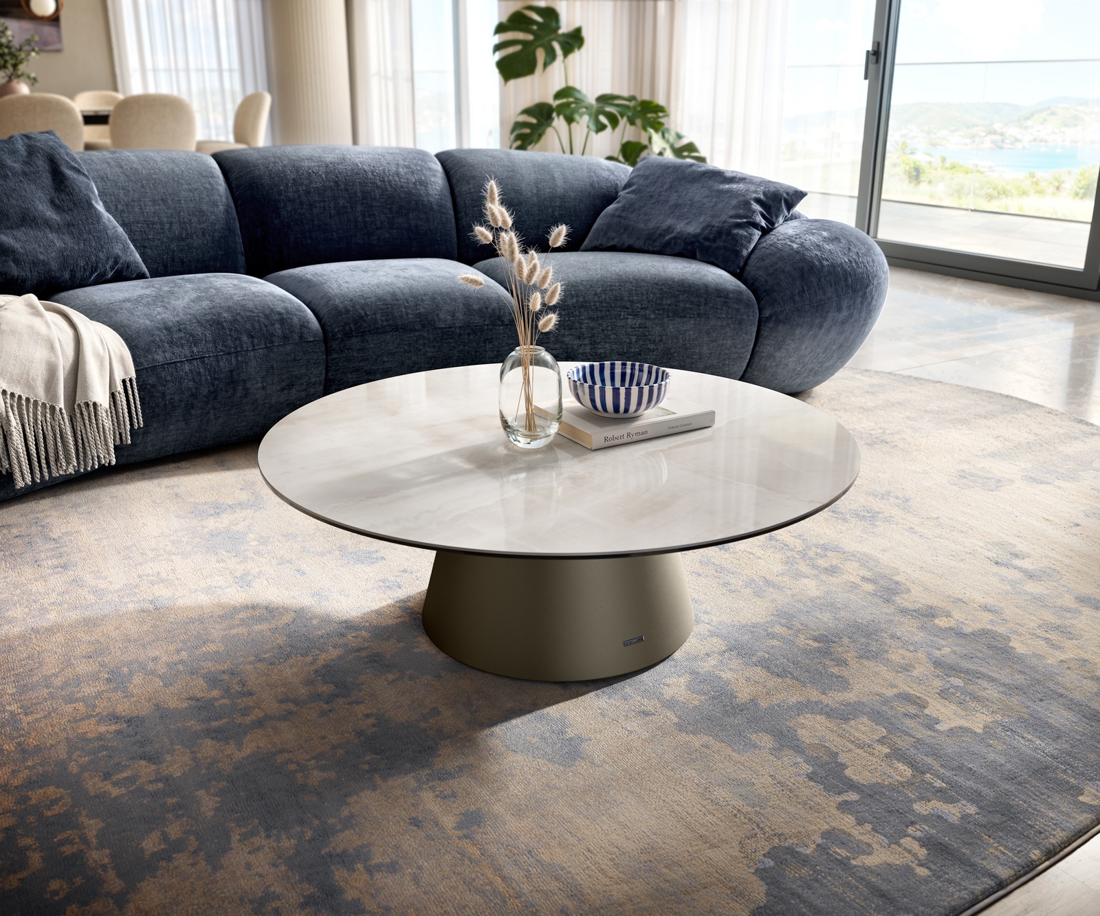 Couchtisch Edge Rund 100x100 cm Keramik Onyx Champagne Borna Effektfinish Titan