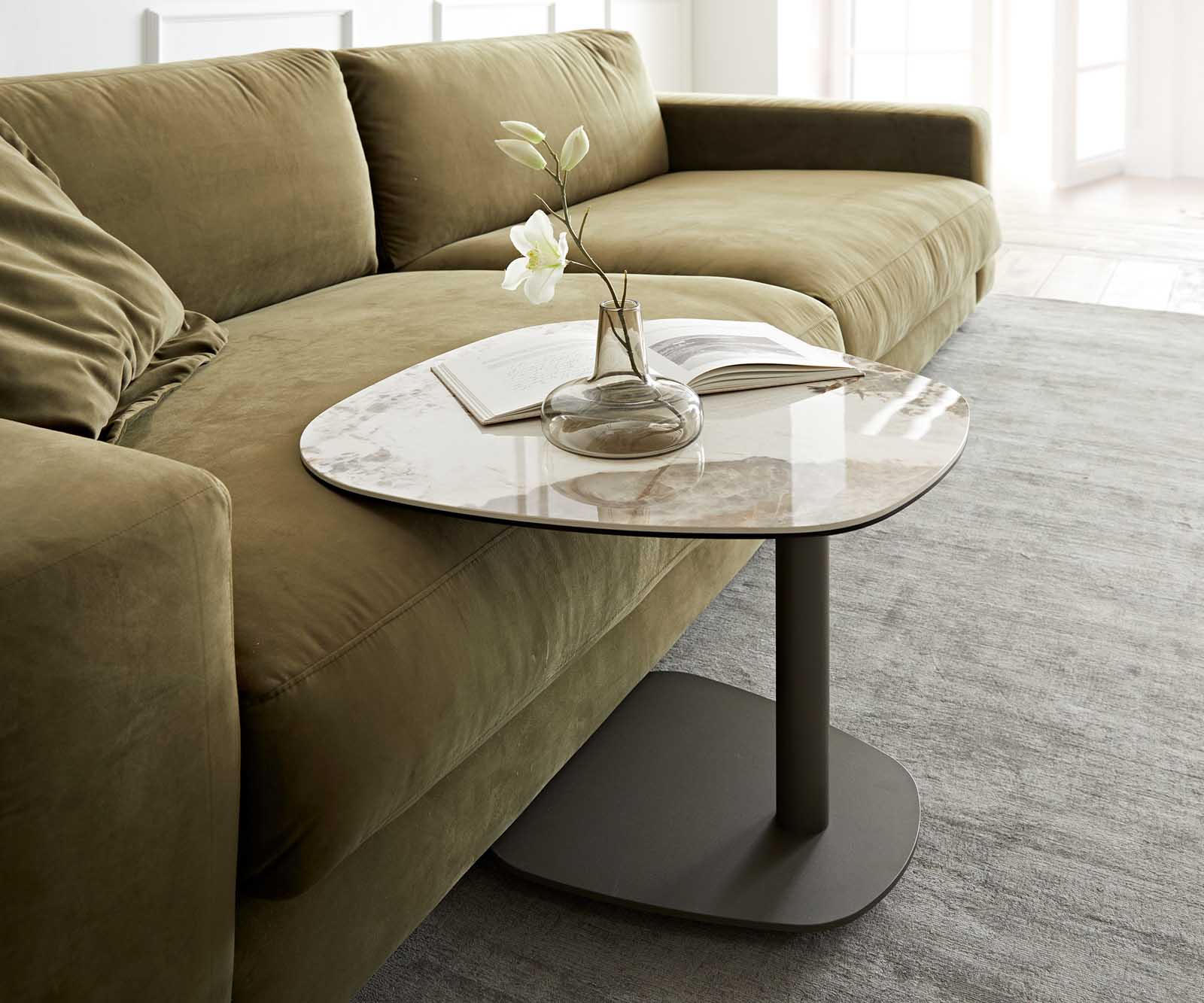 Delife Beistelltisch Elenya 60x60 Cm Keramik Minas Melange Weiß-Beige Gestell Effektfinish Titan