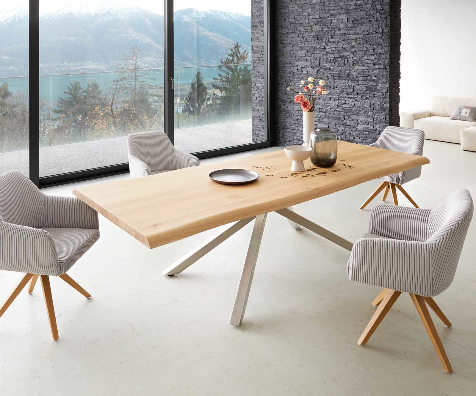 Esstisch Edge 260x100 Eiche Natur Kreuzgestell Rechteck Edelstahl Live-Edge 6