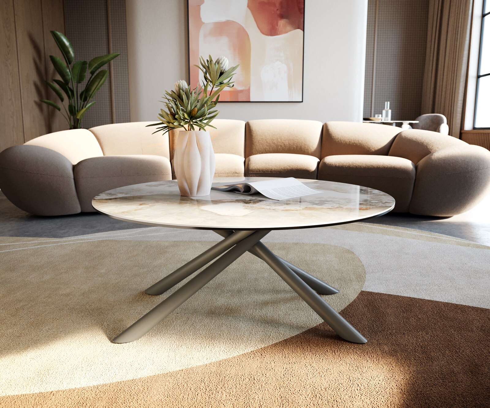 Couchtisch Edge Rund 90x90 cm Keramik Minas Melange Sarity Metall Effektfinish Titan 4