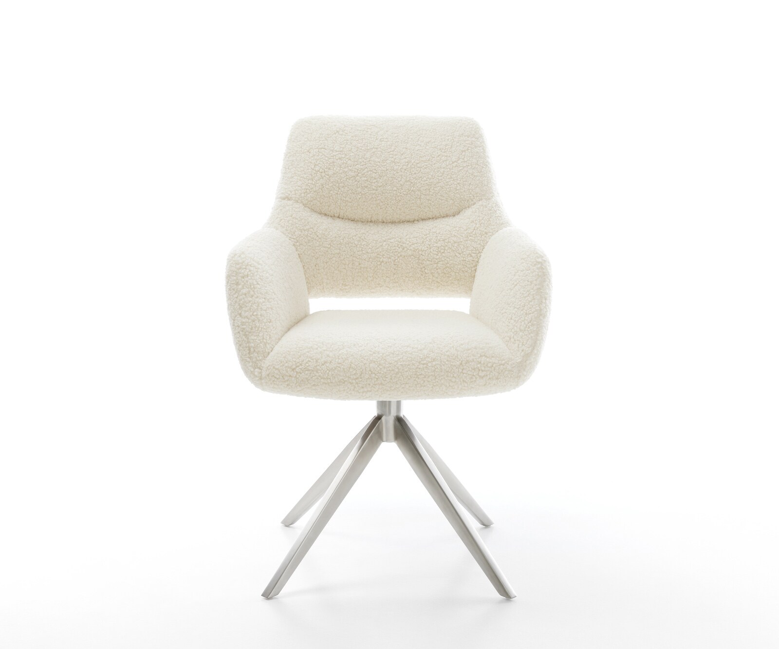 Drehstuhl Yago-Flex mit Armlehnen Teddystoff Beige Kreuzgestell breit Edelstahl 360° drehbar Wippfunktion Taschenfederkern 1