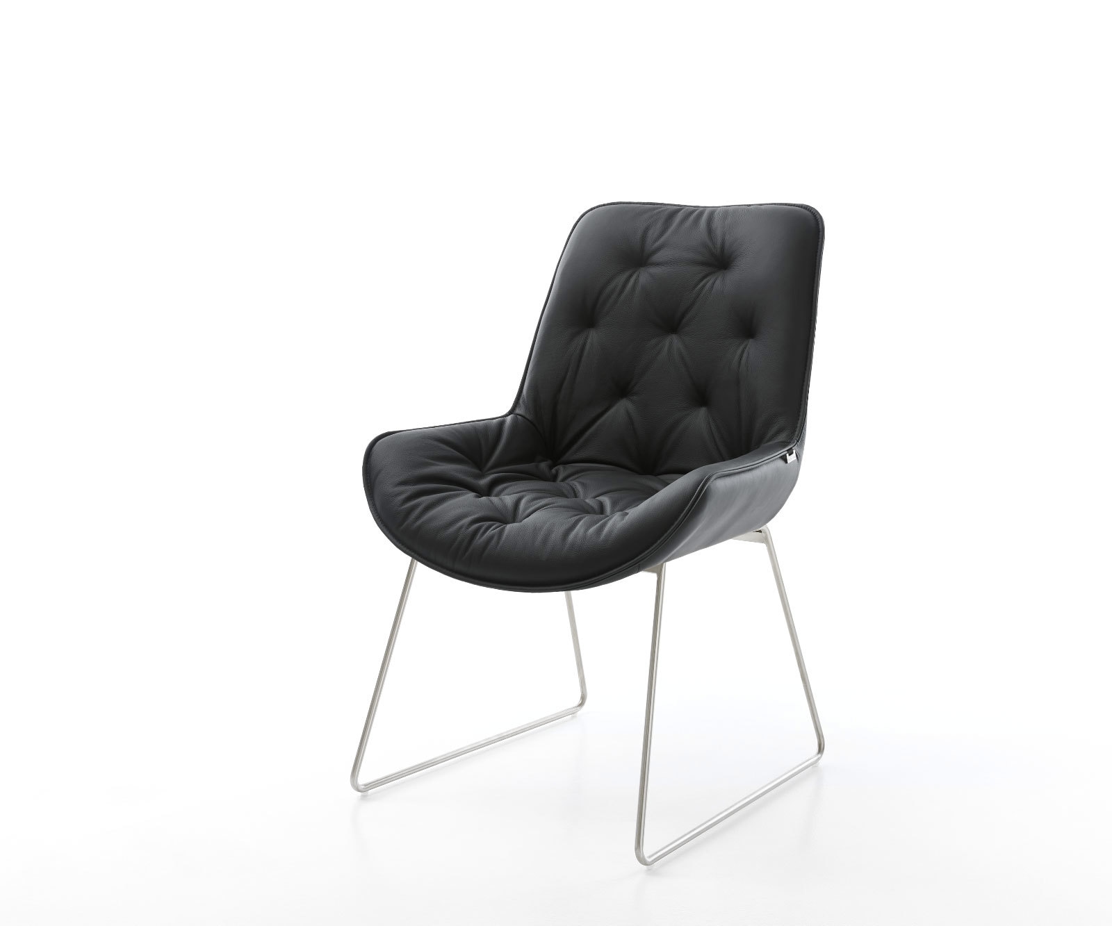 Esszimmerstuhl Taimi-Flex Echt-Leder Schwarz Kufengestell Edelstahl Esszimmerstuhl Taimi-Flex Echt-Leder Schwarz Kufengestell Edelstahl