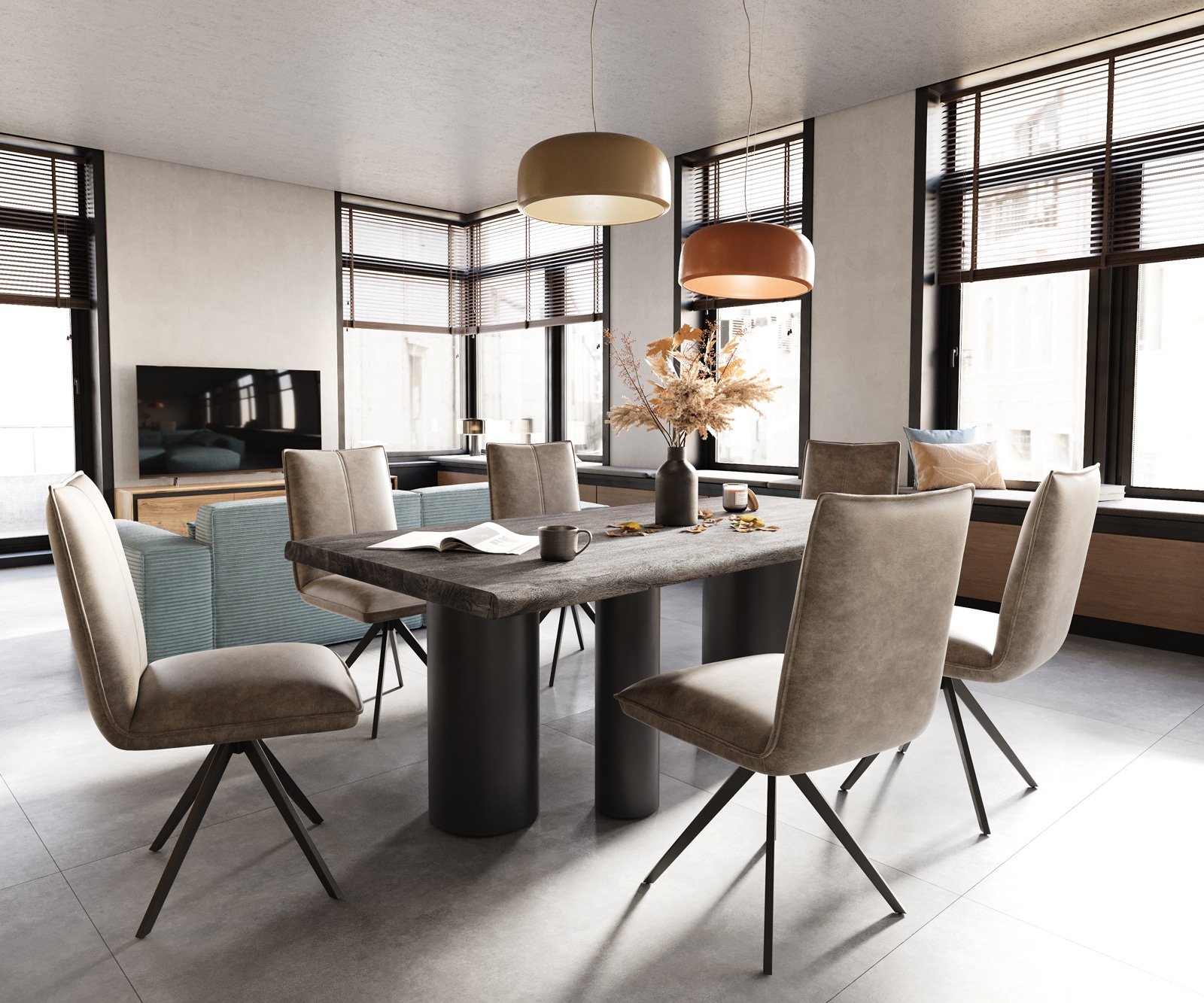 Esstisch Edge 200x100 XL Akazie Platin Troa Metall Schwarz Live-Edge 6