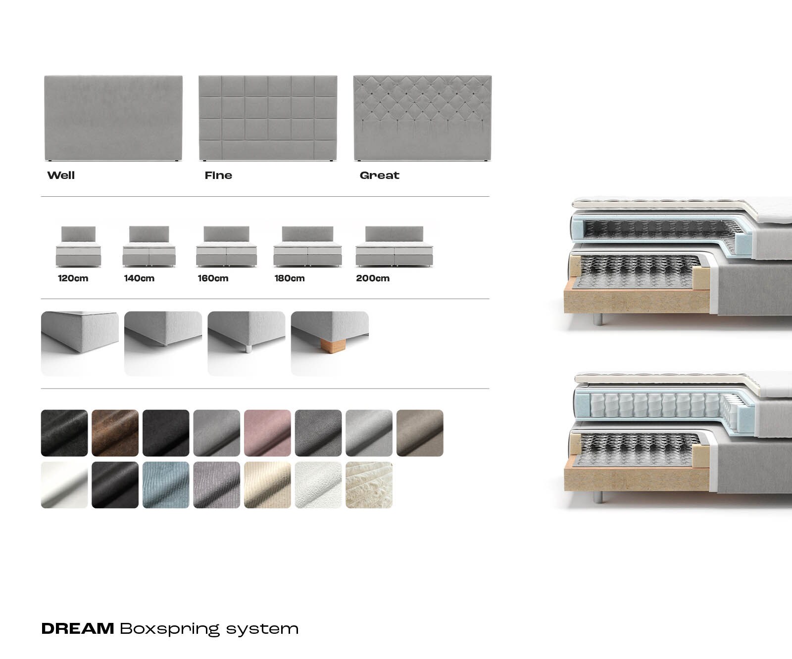 Boxspringbett Dream-Well Bouclé Creme-Weiß 200x200 cm mit Taschenfederkernmatratze und Topper Visco 8