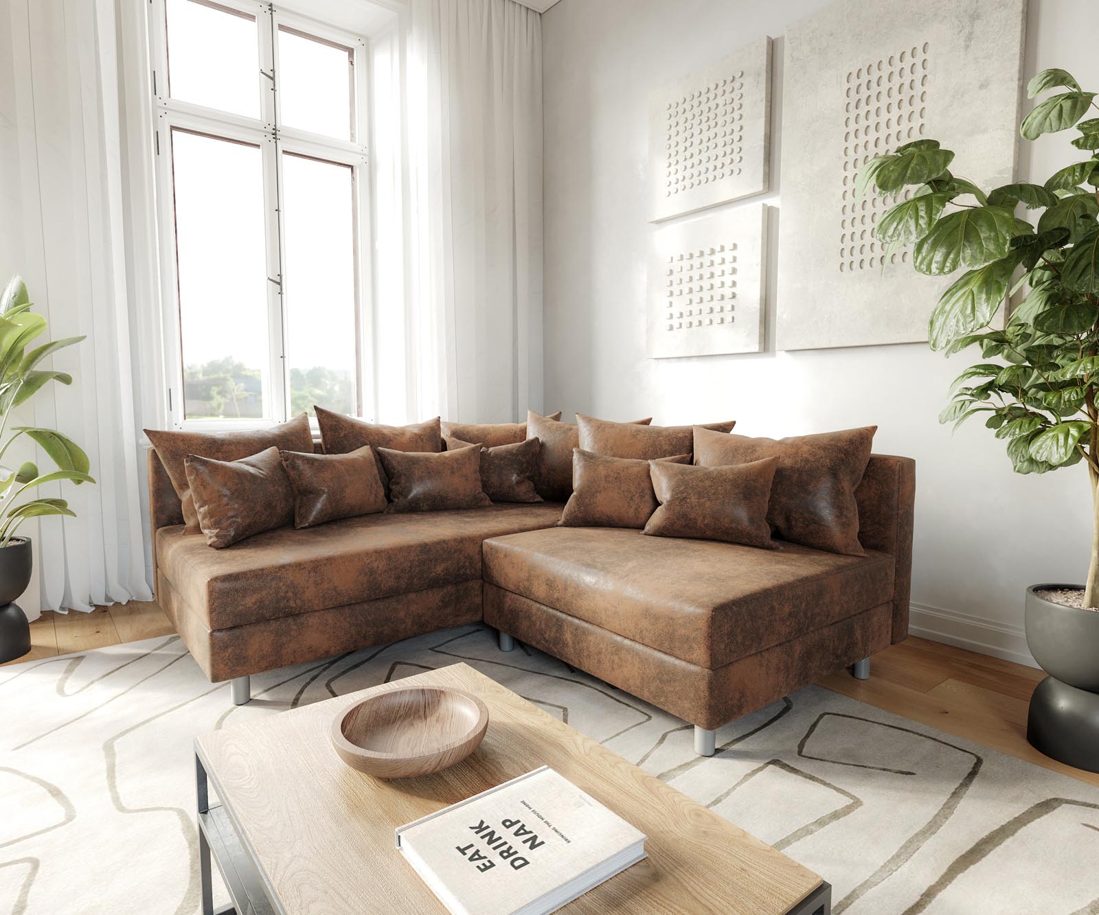 Ecksofa Clovis Braun Antik Optik Ottomane Links Modulsofa 1