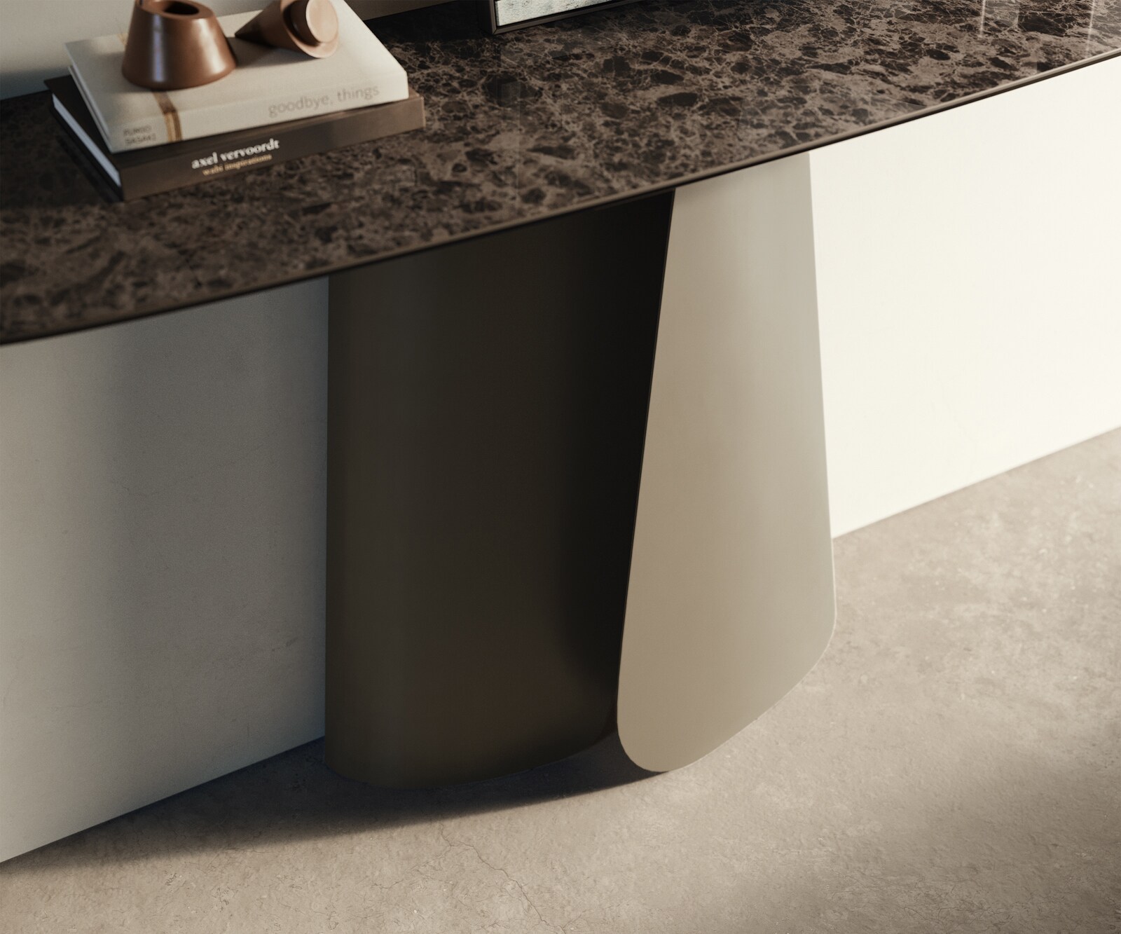 Konsolentisch Edge Boot 140x40 cm Keramik Emperador Extra Lucidato Dunkelbraun Livos Metall Effektfinish Titan 5