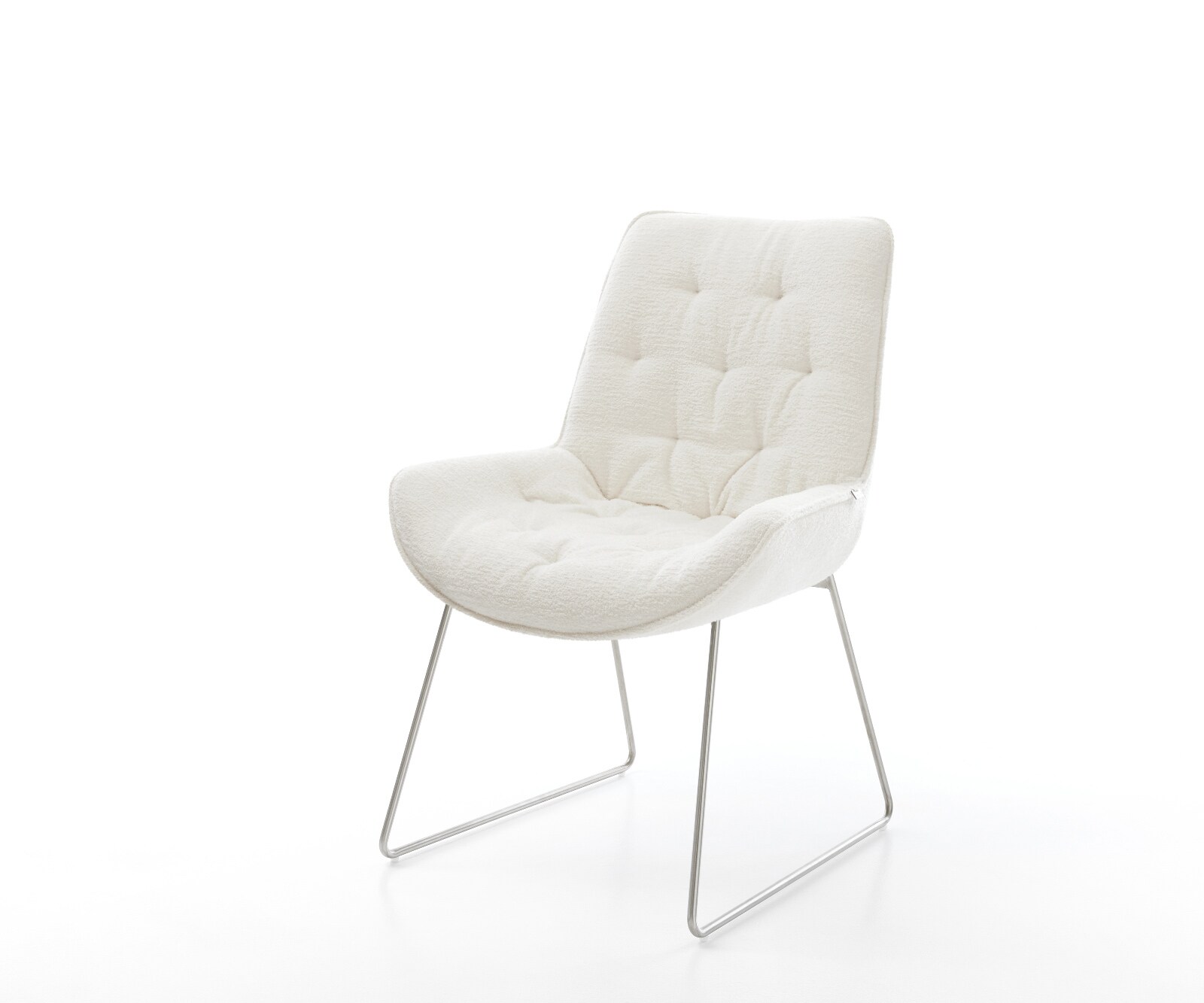 Esszimmerstuhl Taimi-Flex Bouclé Soft Beige Kufengestell Edelstahl günstig online kaufen