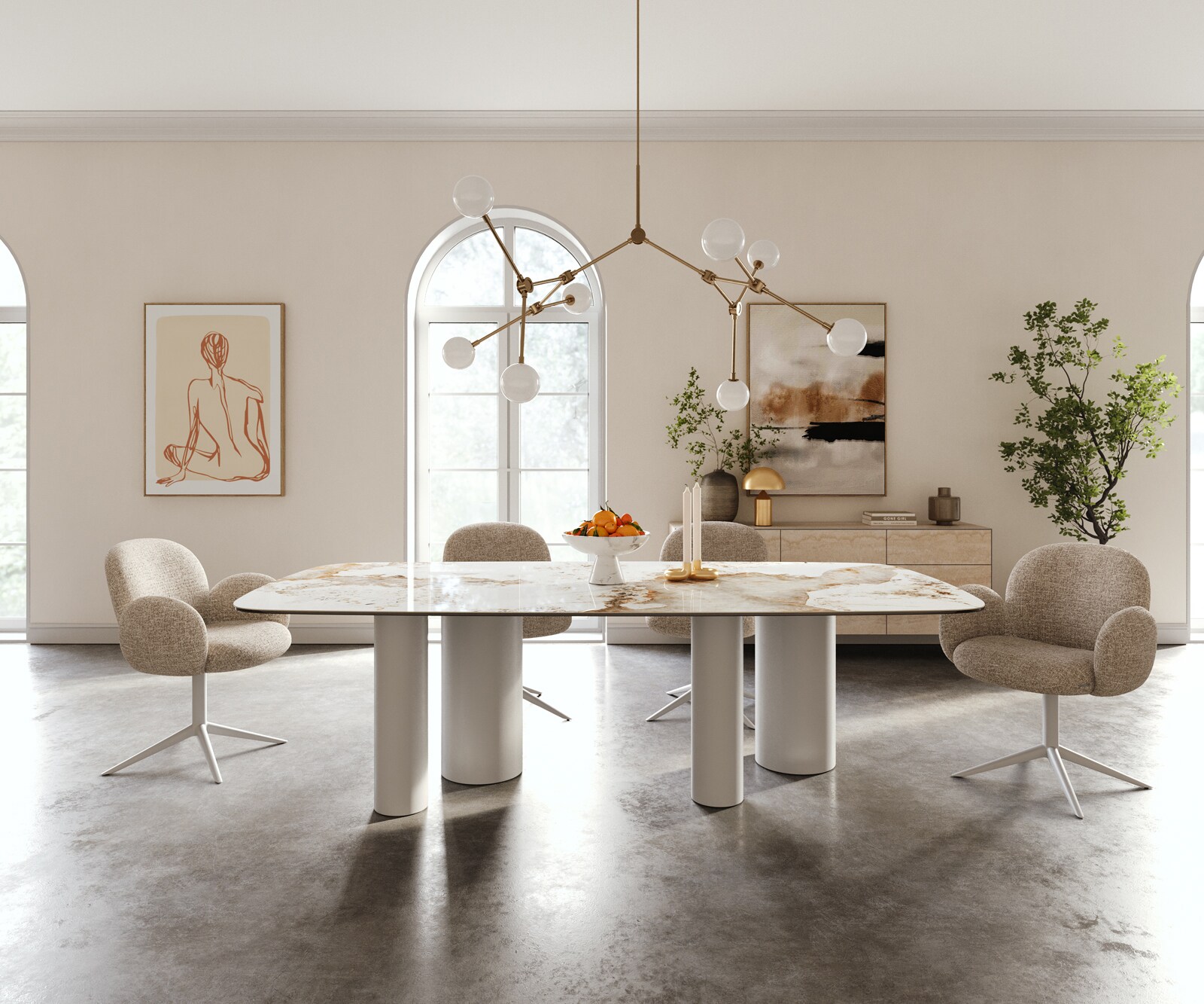 Esstisch Edge Boot 240x120 cm Keramik Minas Melange Weiß-Beige Pilier Metall Weiß 2