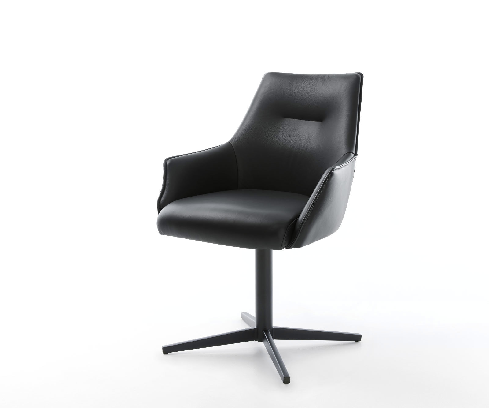 Drehstuhl Alja-Flex mit Armlehnen Echt-Leder Schwarz Fußkreuz Schwarz 360° drehbar Taschenfederkern Drehstuhl Alja-Flex mit Armlehnen Echt-Leder Schwarz Fußkreuz Schwarz 360° drehbar Taschenfederkern