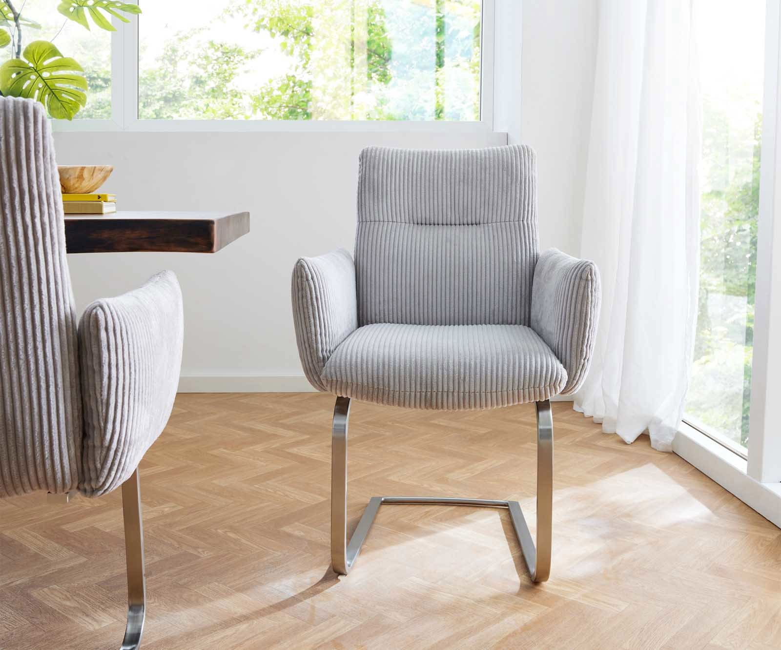 Freischwinger Jova-Flex mit Armlehnen Cord Silbergrau Freischwinger flach Edelstahl Taschenfederkern 1 Freischwinger Jova-Flex mit Armlehnen Cord Silbergrau Freischwinger flach Edelstahl Taschenfederkern 1