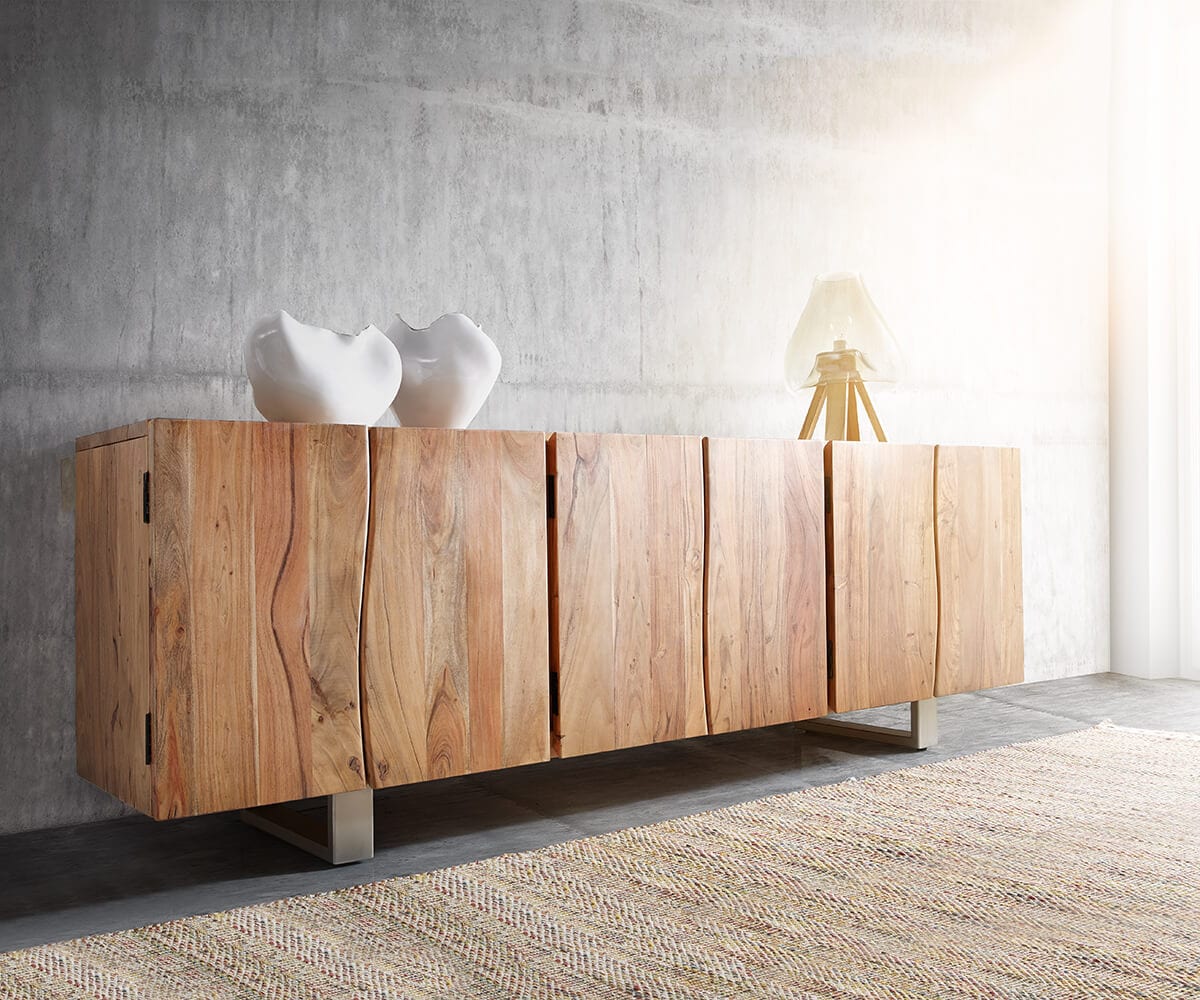 Sideboard Live-Edge 220 cm Akazie Natur massiv 6 Türen Sideboard Live-Edge 220 cm Akazie Natur massiv 6 Türen