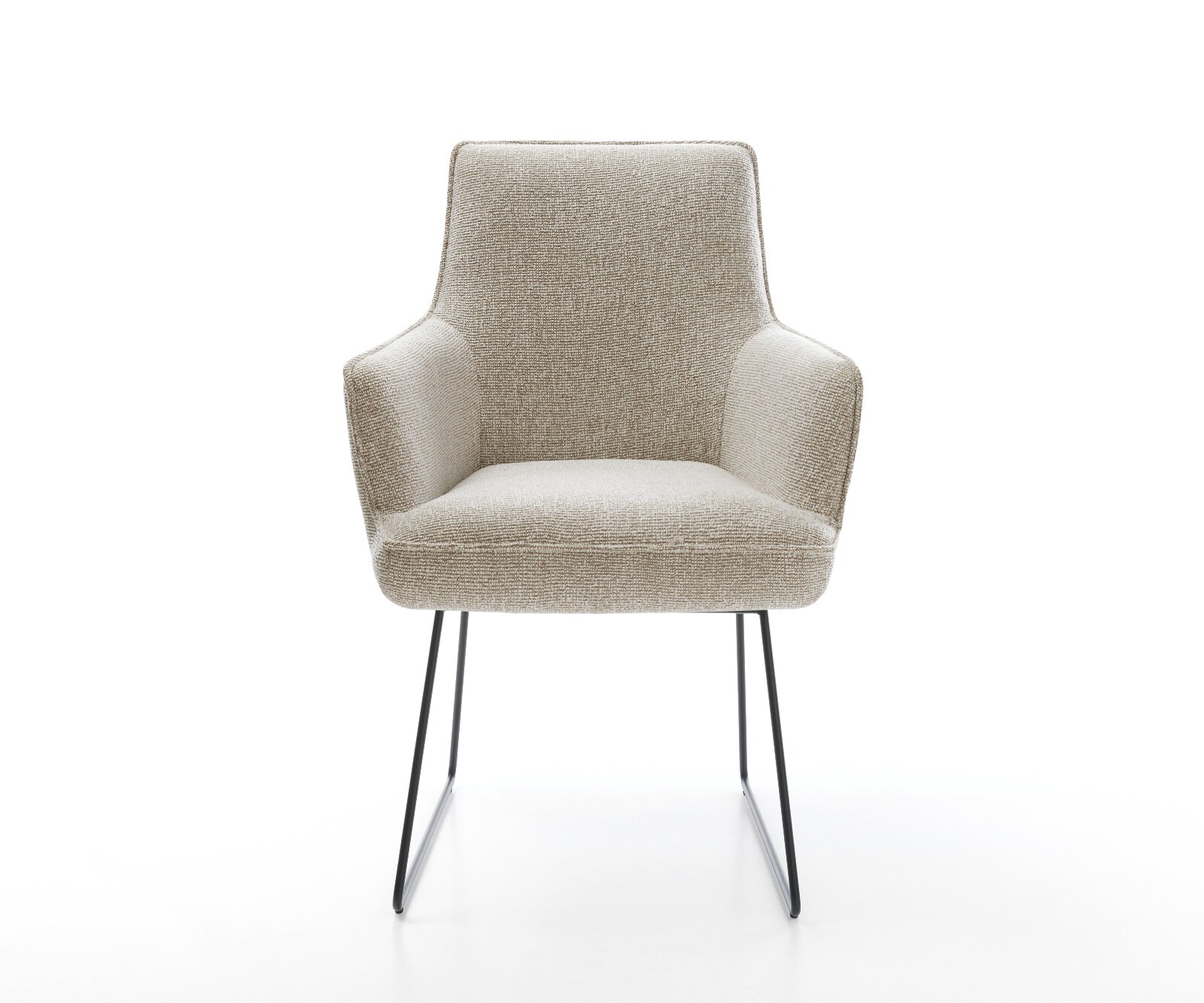 Esszimmerstuhl Heira-Flex mit Armlehnen Webstoff Soft Beige Kufengestell Schwarz Taschenfederkern 2