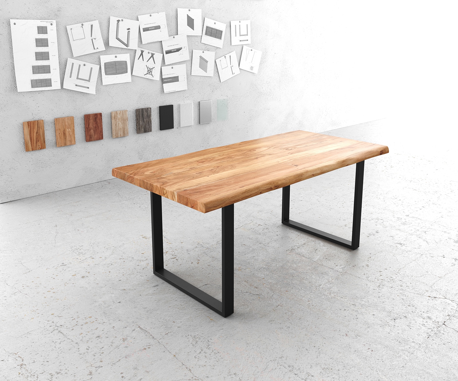 Esstisch Edge 180x90 XL Akazie Natur Kufengestell Schwarz Live-Edge Esstisch Edge 180x90 XL Akazie Natur Kufengestell Schwarz Live-Edge