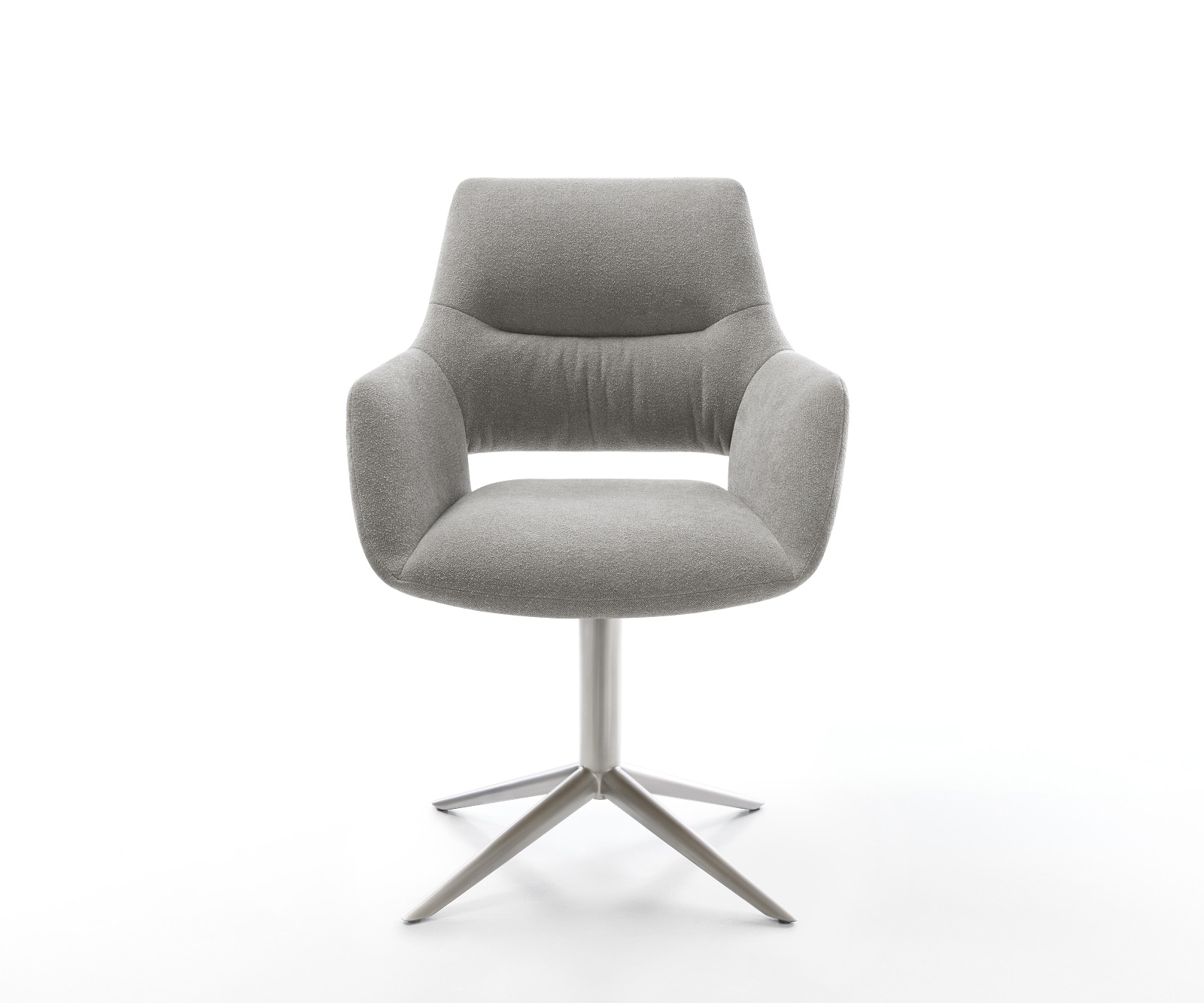 Drehstuhl Yago-Flex mit Armlehnen Strukturstoff Soft Grau Fußkreuz Edelstahl 360° drehbar Wippfunktion Taschenfederkern 2