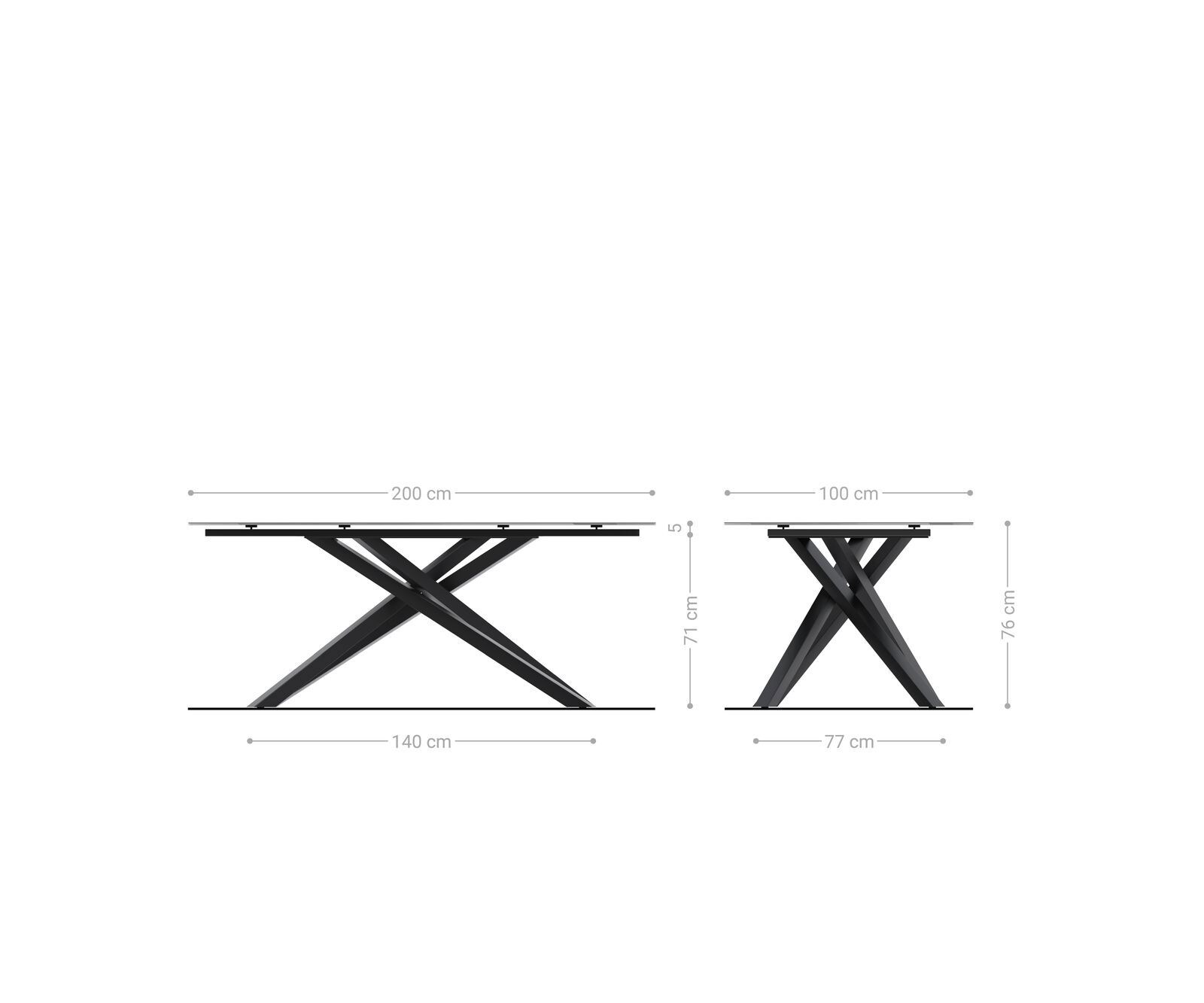Esstisch Edge Bootsform 200x100cm Laminam® Keramik Noir Desir Braun Mittelfuß Kreuz Schwarz 5