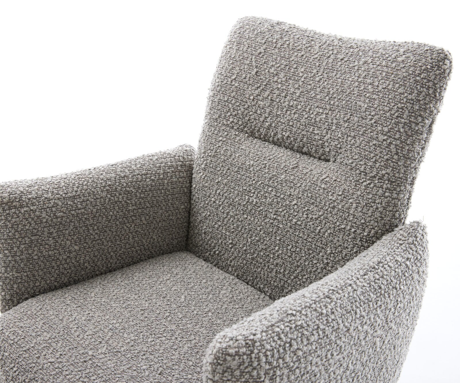 Drehstuhl Jova-Flex mit Armlehnen Bouclé Silbergrau Kreuzgestell konisch Edelstahl 180° drehbar Taschenfederkern 3
