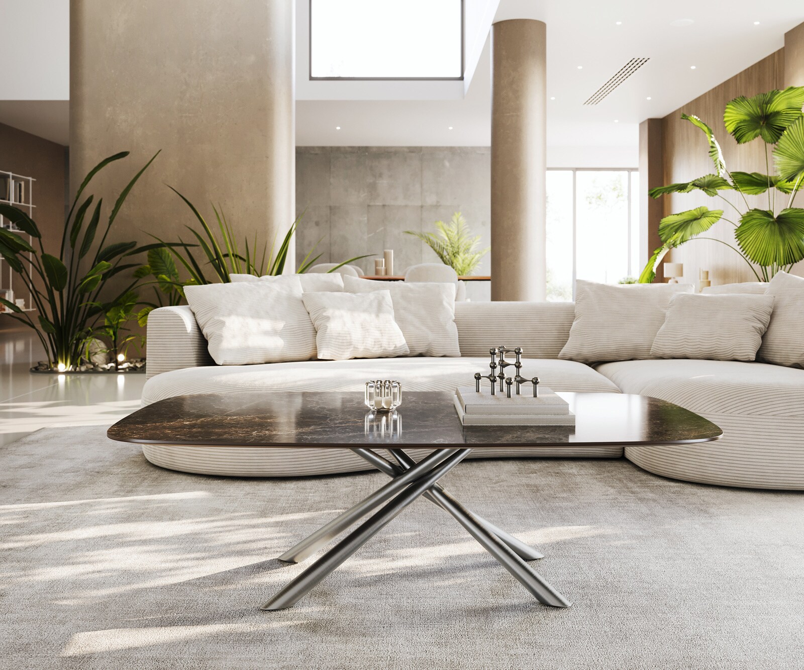 Couchtisch Edge Boot 140x80 cm Keramik Emperador Extra Lucidato Dunkelbraun Sarity Edelstahl gebürstet 2