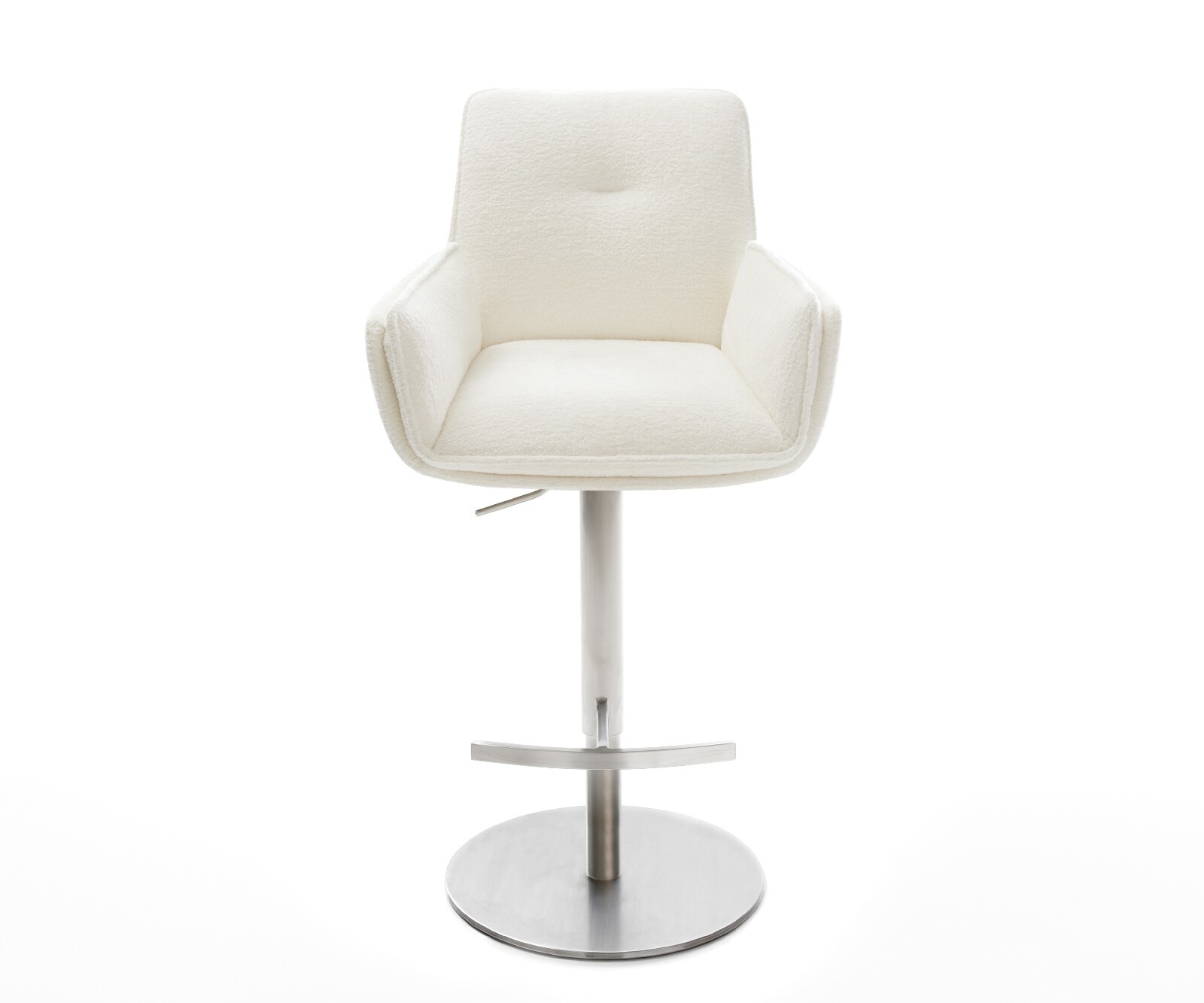 Barstuhl Nela-Flex Bouclé Soft Beige Drehfuß höhenverstellbar Edelstahl Silberfarben 1