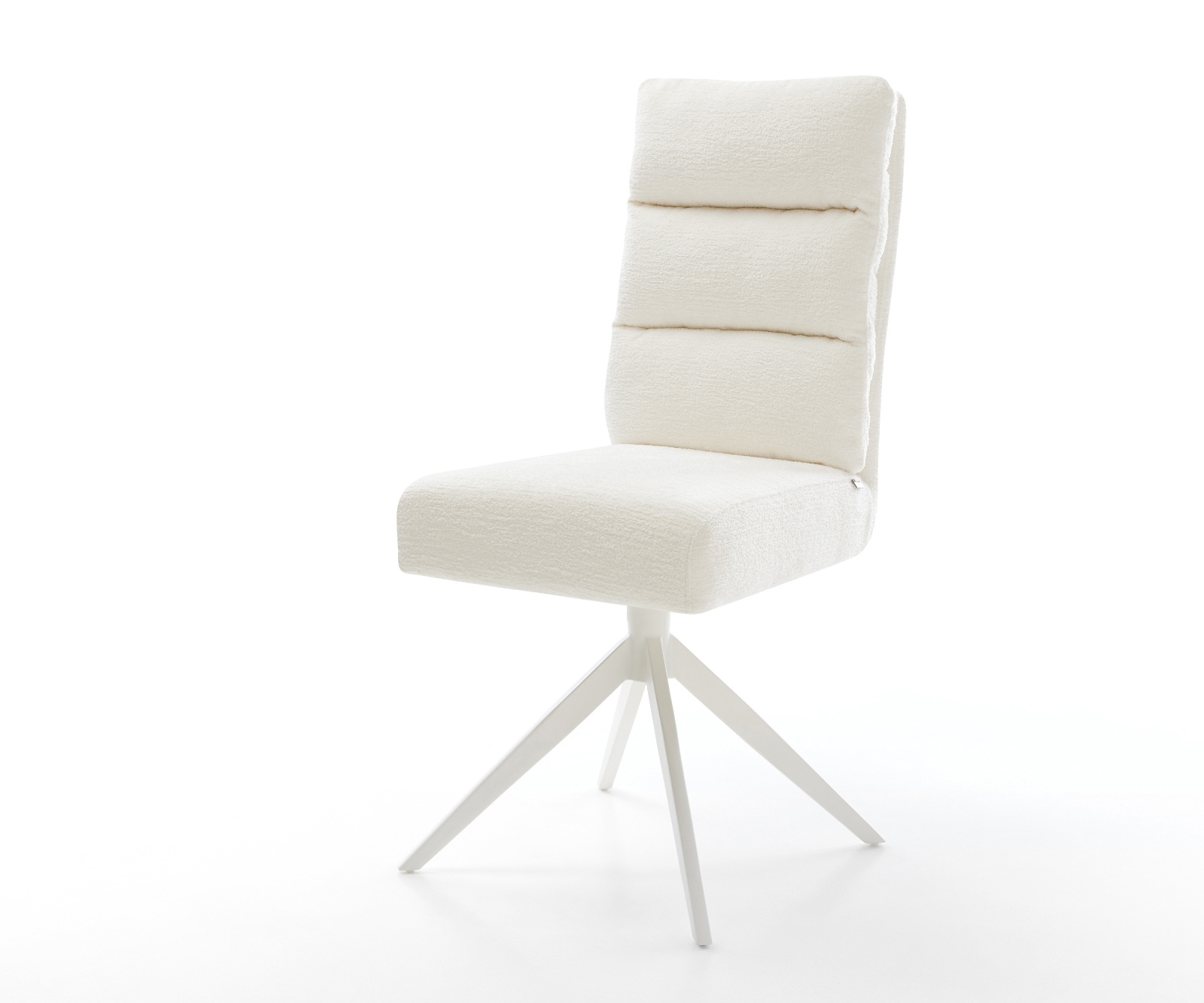 Drehstuhl Pela-Flex Bouclé Soft Beige Kreuzgestell breit Weiß 360° drehbar Wippfunktion Taschenfederkern