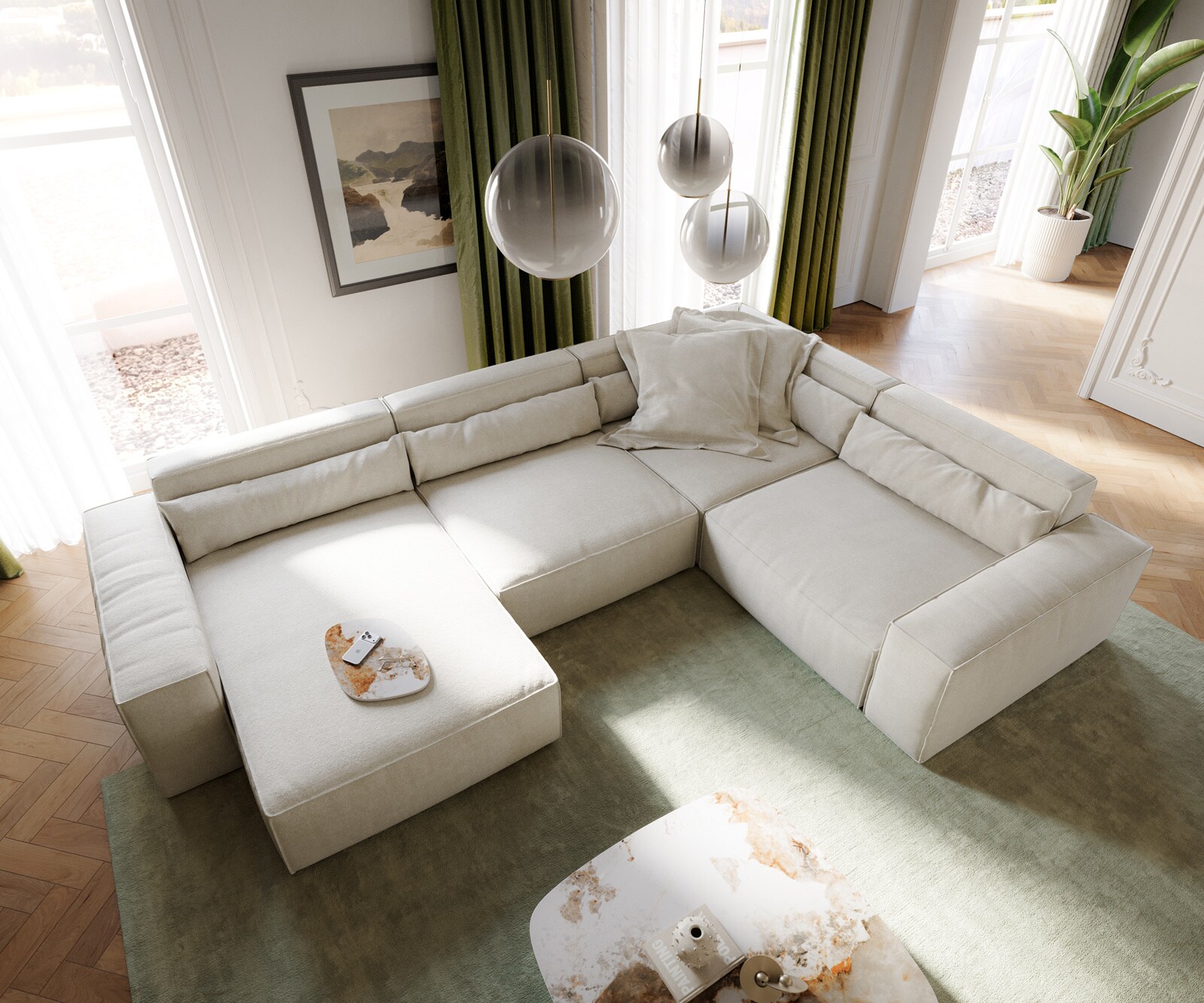 Wohnlandschaft Sirpio XL 360x260 cm Strukturstoff Soft Beige Recamiere variabel 3