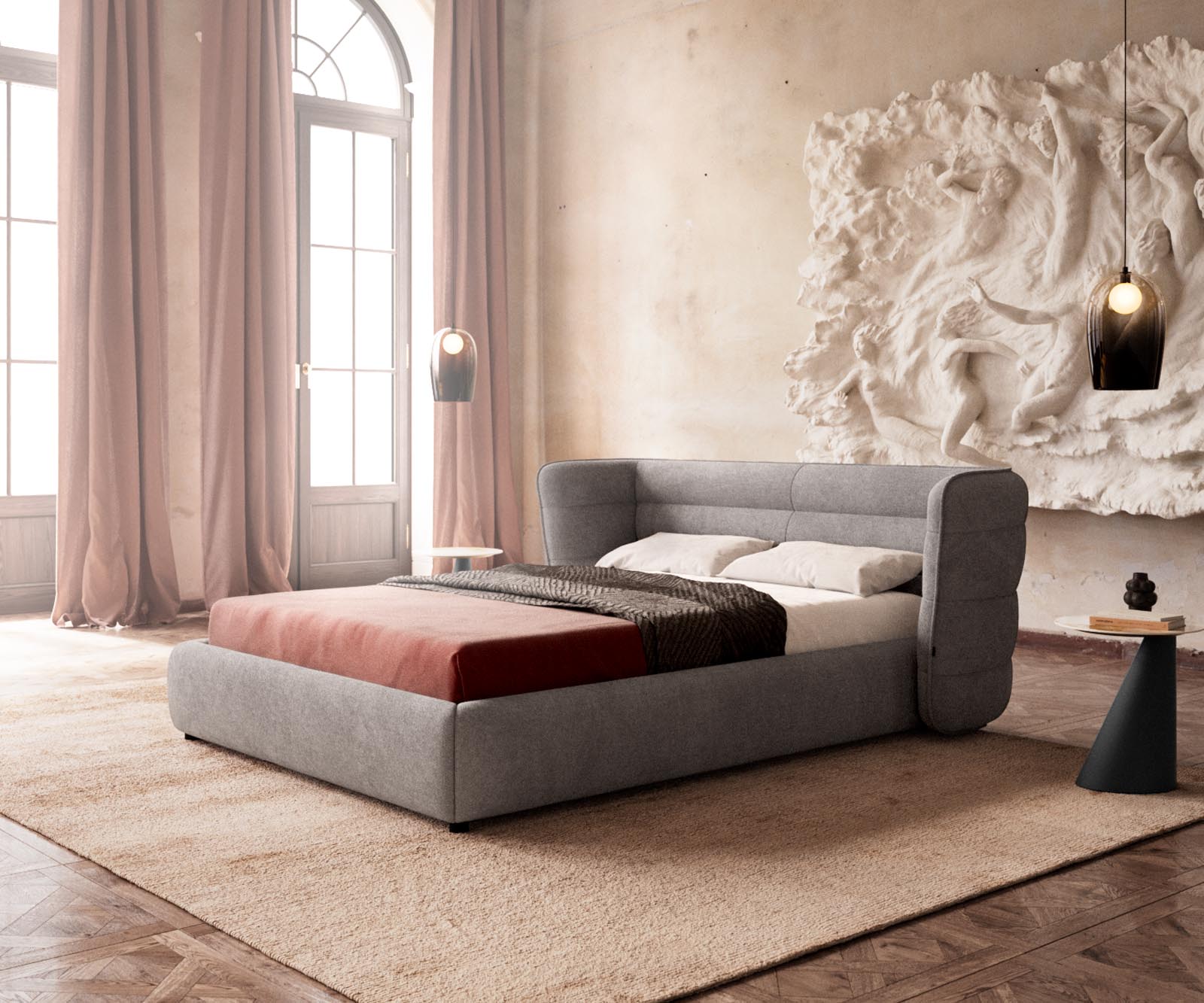 Sommier rembourré Simea cm microfibre grise — vue 3