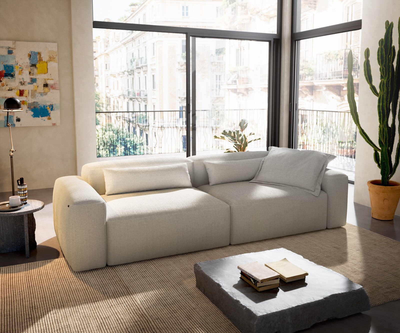 Big-Sofa Freestyle 280x110 cm Bouclé Soft Beige Kappnaht 1