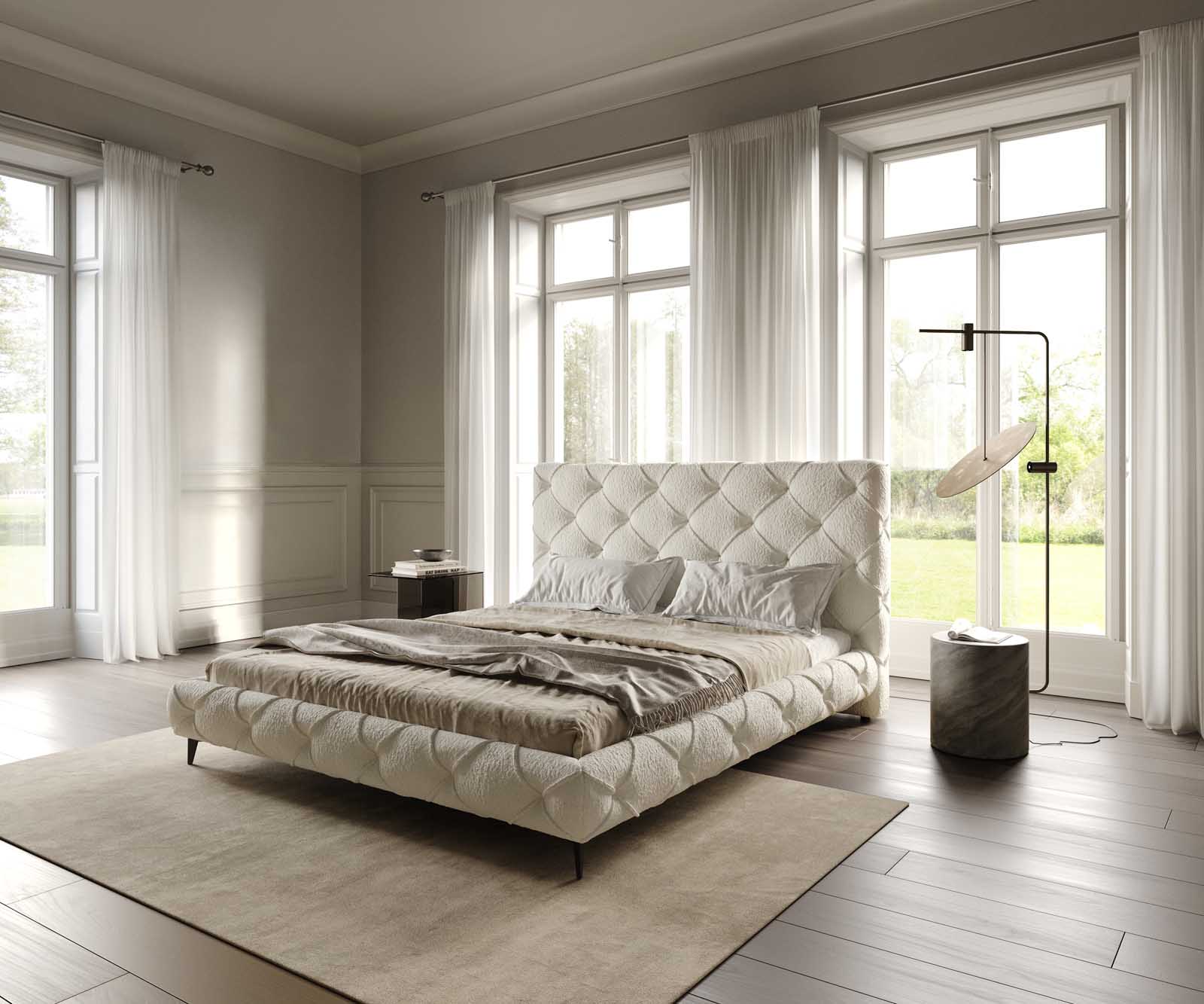 Polsterbettgestell Nayara 180x200 cm Bouclé Creme-Weiß Polsterbettgestell Nayara 180x200 cm Bouclé Creme-Weiß