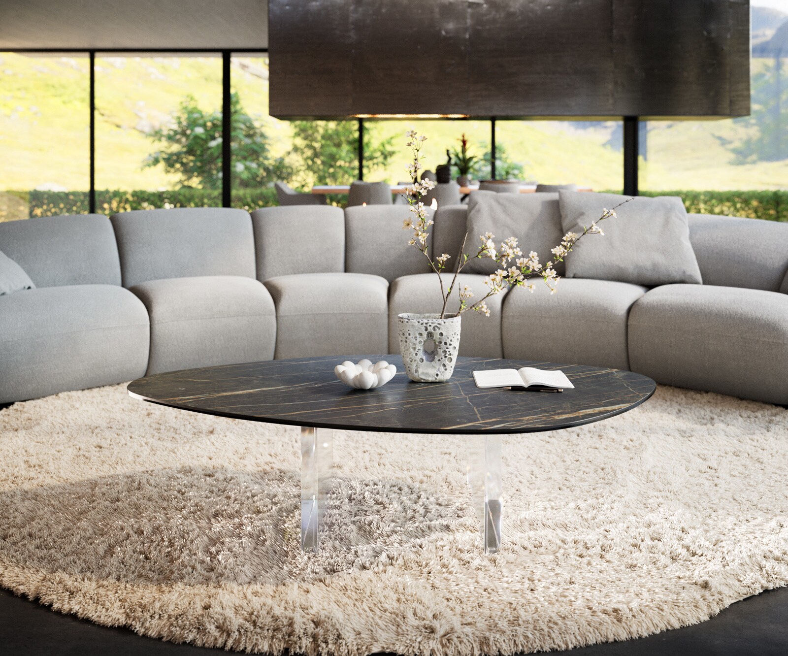 Couchtisch Edge Organisch 140x76 cm Keramik Laminam® Noir Desir Braun Lumia Acryl 2