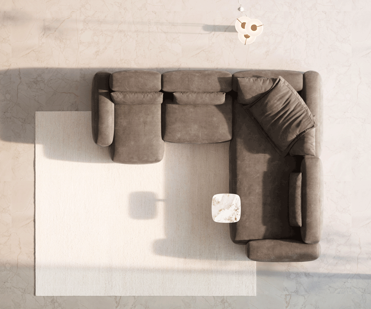 Wohnlandschaft Freestyle 360x290 cm Mikrofaser Taupe Vintage Kappnaht 5