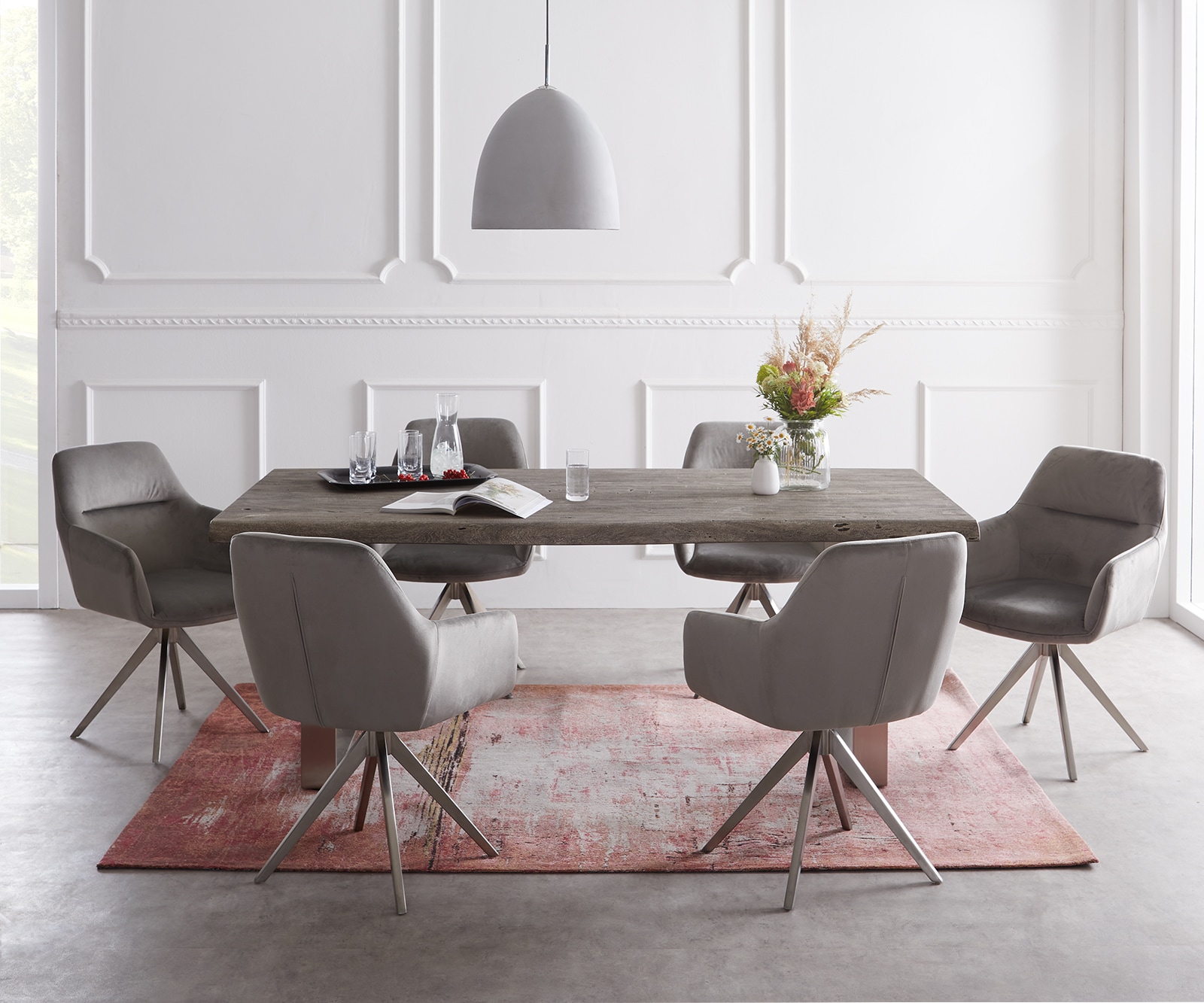 Esstisch Edge 180x90 XL Akazie Platin Edelstahl Schmal Live-Edge 1 Esstisch Edge 180x90 XL Akazie Platin Edelstahl Schmal Live-Edge 1