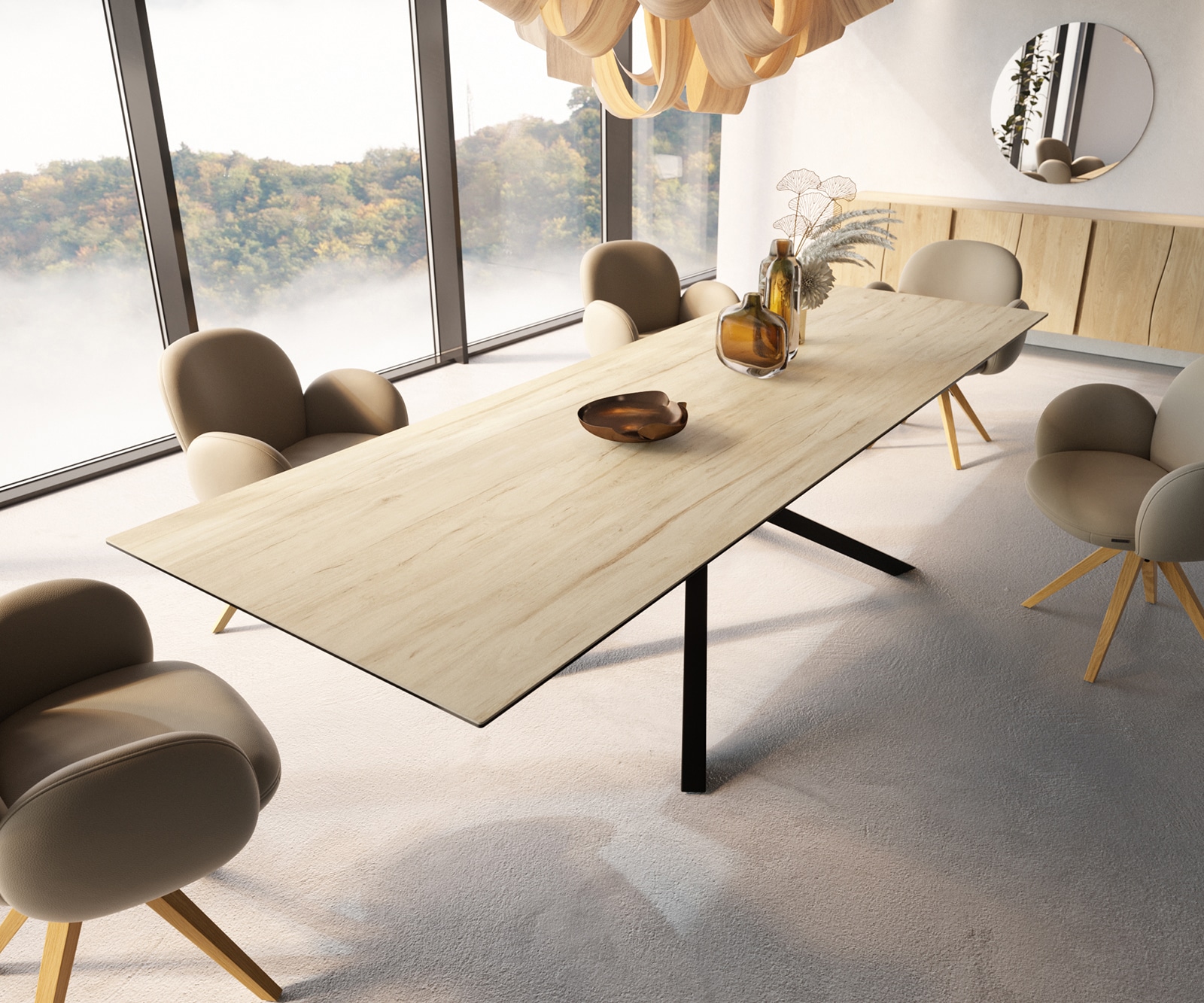 Esstisch Edge 300x100 Keramik Laminam® Sabbia Eichefarbig Kreuzgestell Rechteck Schwarz 4