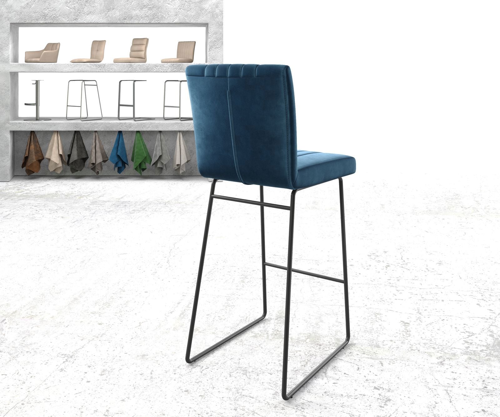 Barstuhl Luiga-Flex Samt Blau Kufengestell Metall 2 Barstuhl Luiga-Flex Samt Blau Kufengestell Metall 2