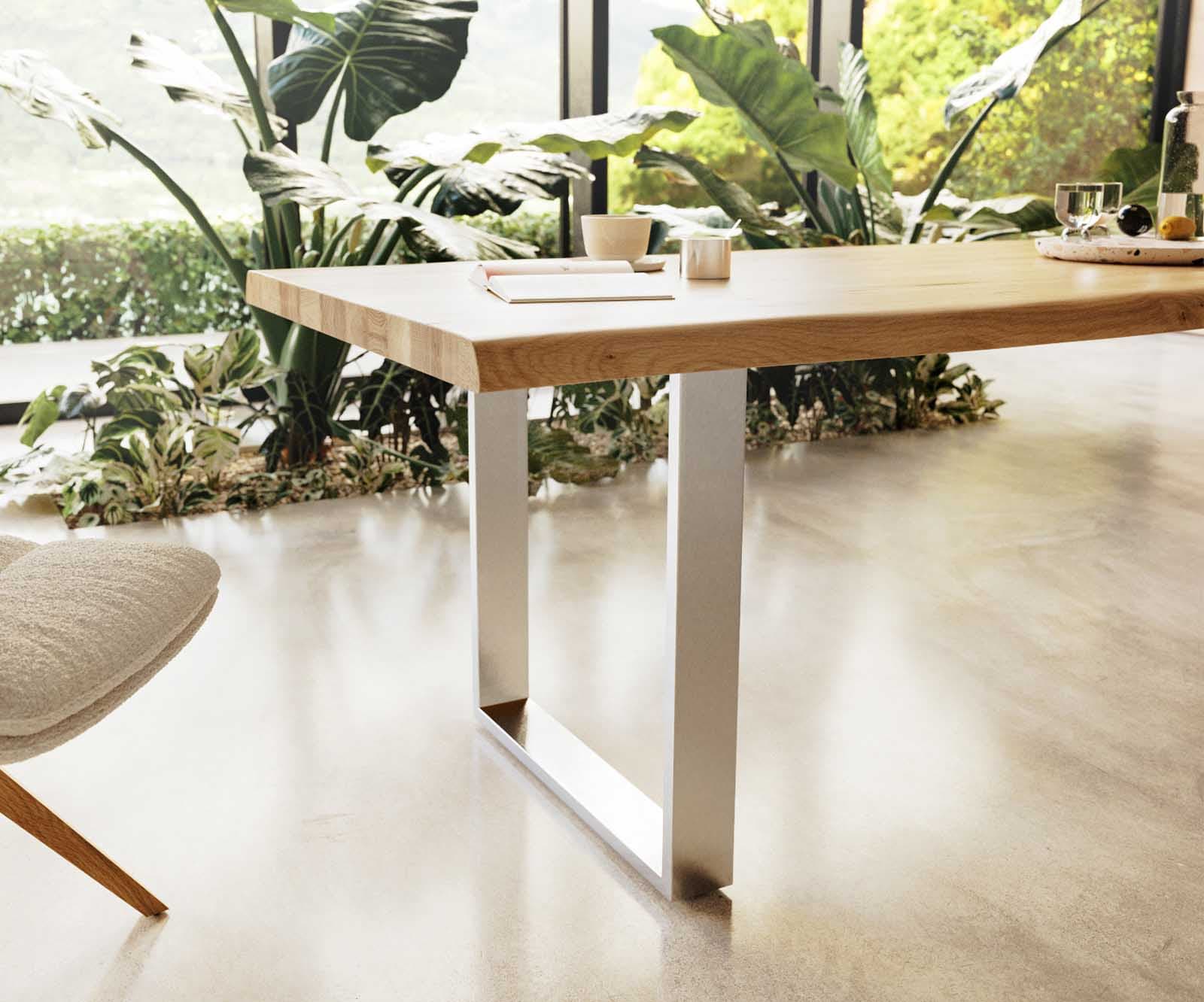 Esstisch Edge 300x100 Eiche Natur Edelstahl Schmal Live-Edge 5