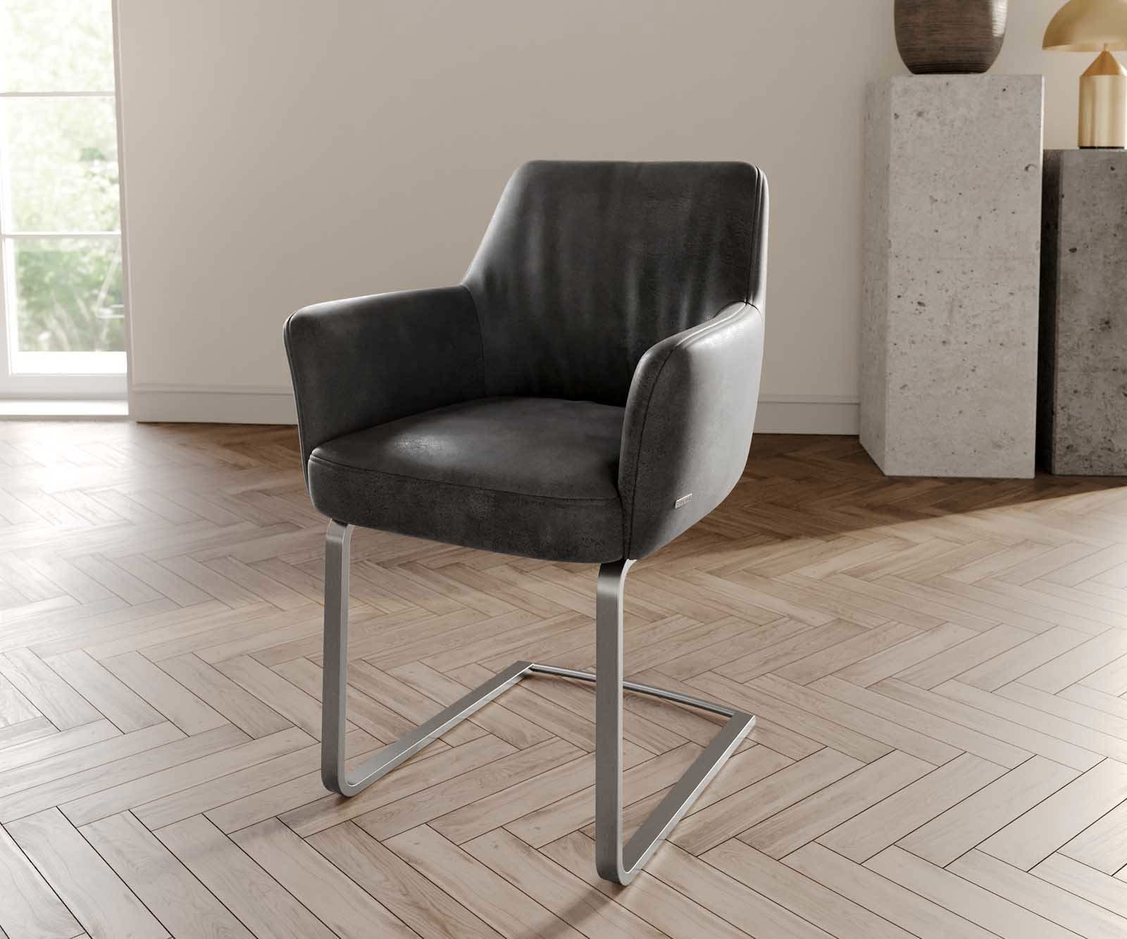 Freischwinger Xana-Flex mit Armlehnen Mikrofaser Anthrazit Vintage Freischwinger flach Edelstahl Taschenfederkern Freischwinger Xana-Flex mit Armlehnen Mikrofaser Anthrazit Vintage Freischwinger flach Edelstahl Taschenfederkern