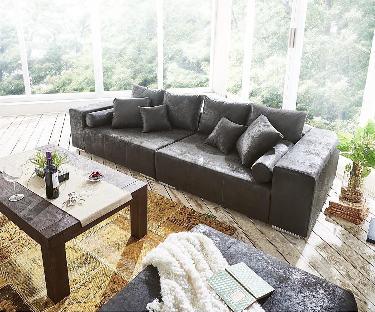 Big-Sofa Marbeya 285x115 cm Anthrazit Antik Optik Hocker günstig online kaufen