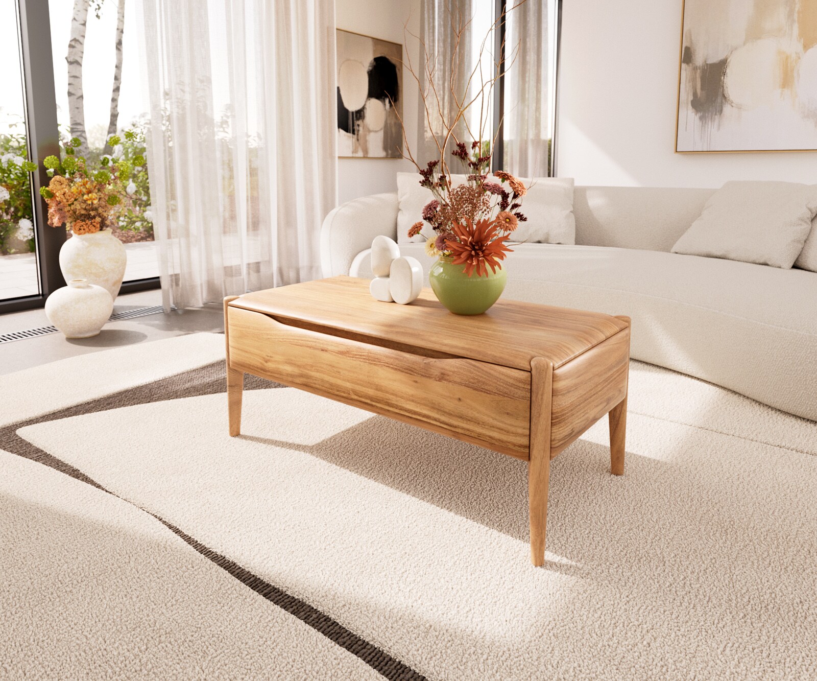 Couchtisch Simcha 100x50 cm Akazie Natur 2 Klappen