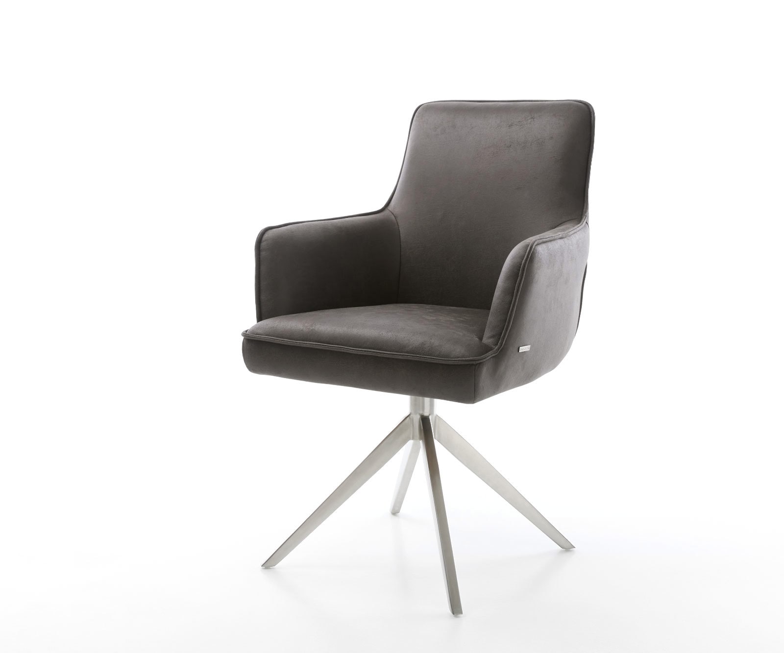 Drehstuhl Heira-Flex mit Armlehnen Mikrofaser Anthrazit Vintage Kreuzgestell breit Edelstahl 360° drehbar Wippfunktion Taschenfederkern Drehstuhl Heira-Flex mit Armlehnen Mikrofaser Anthrazit Vintage Kreuzgestell breit Edelstahl 360° drehbar Wippfunktion Taschenfederkern