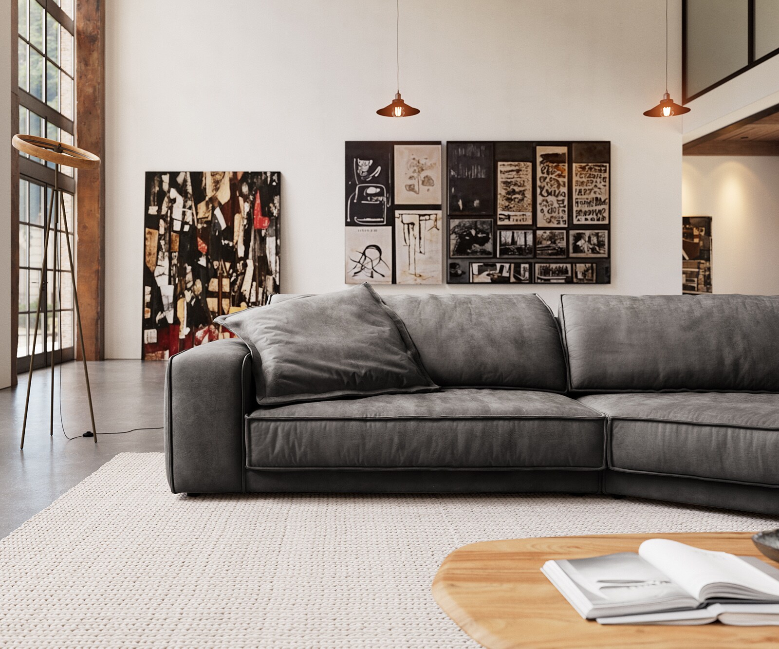 Big-Sofa Snoosh 400x150 cm Mikrofaser Schwarz Vintage Recamiere rechts 2