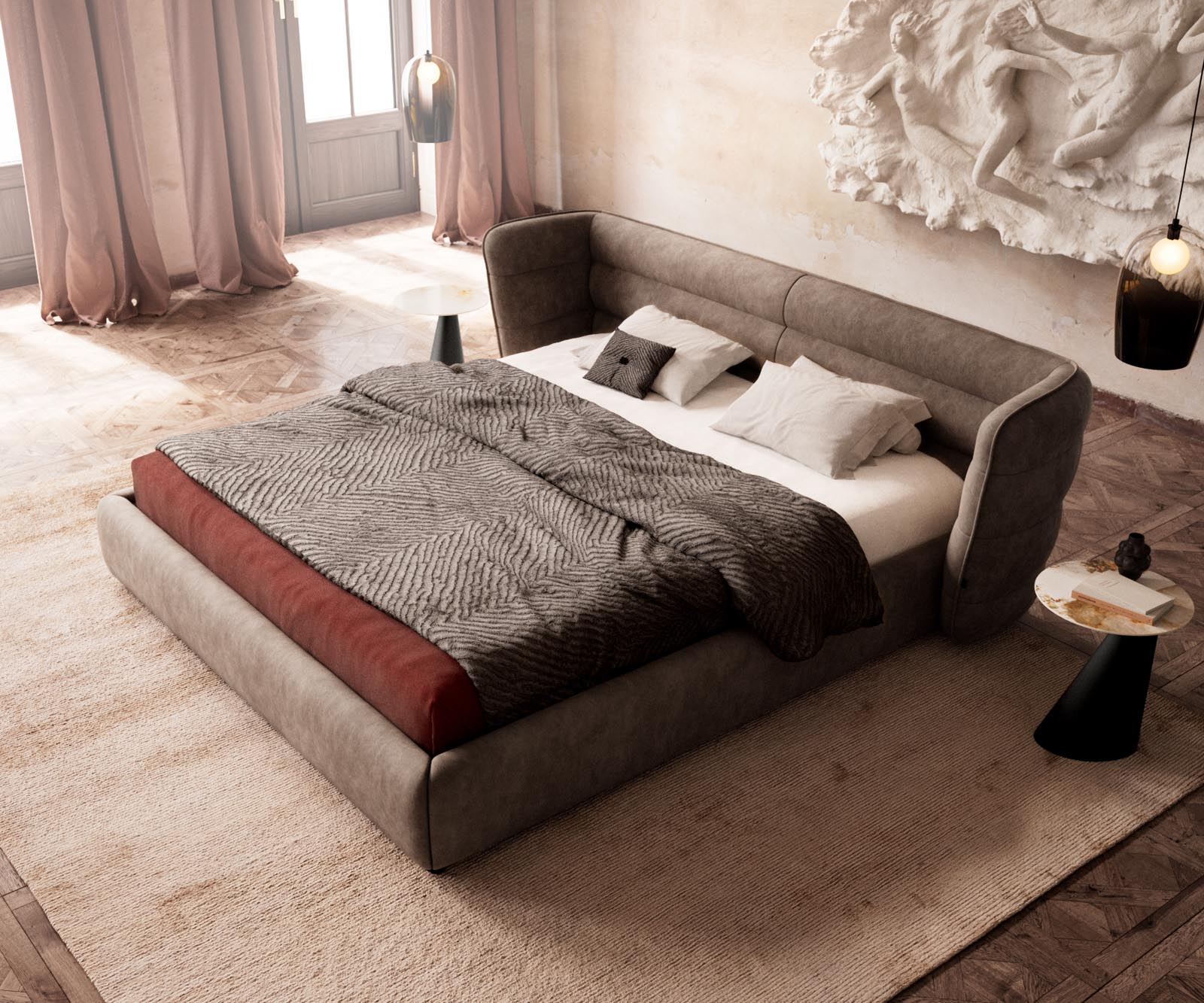 Polsterbettgestell Simea 180x200 cm Mikrofaser Taupe Vintage 3