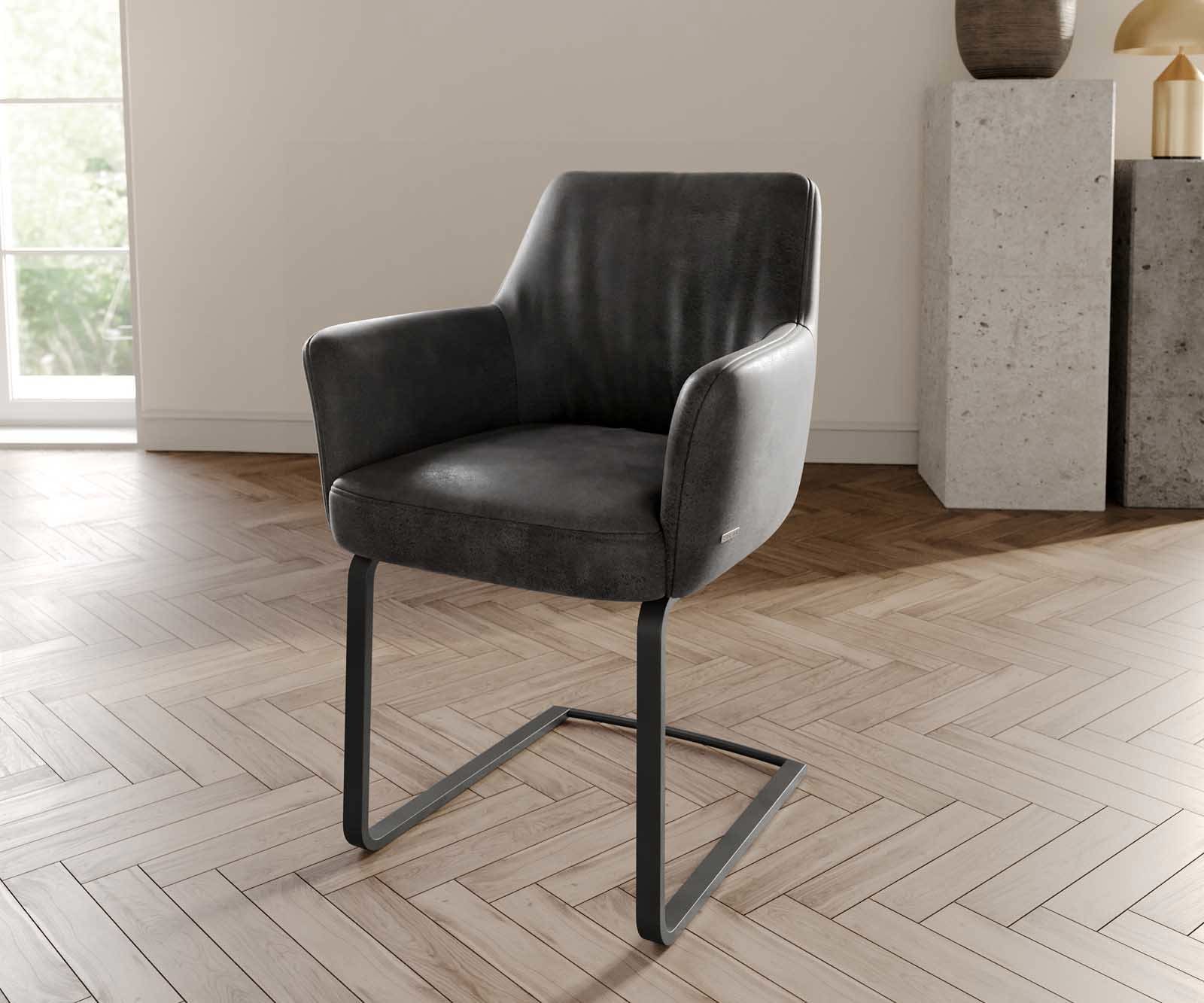 Freischwinger Xana-Flex mit Armlehnen Mikrofaser Anthrazit Vintage Freischwinger flach Schwarz Taschenfederkern Freischwinger Xana-Flex mit Armlehnen Mikrofaser Anthrazit Vintage Freischwinger flach Schwarz Taschenfederkern