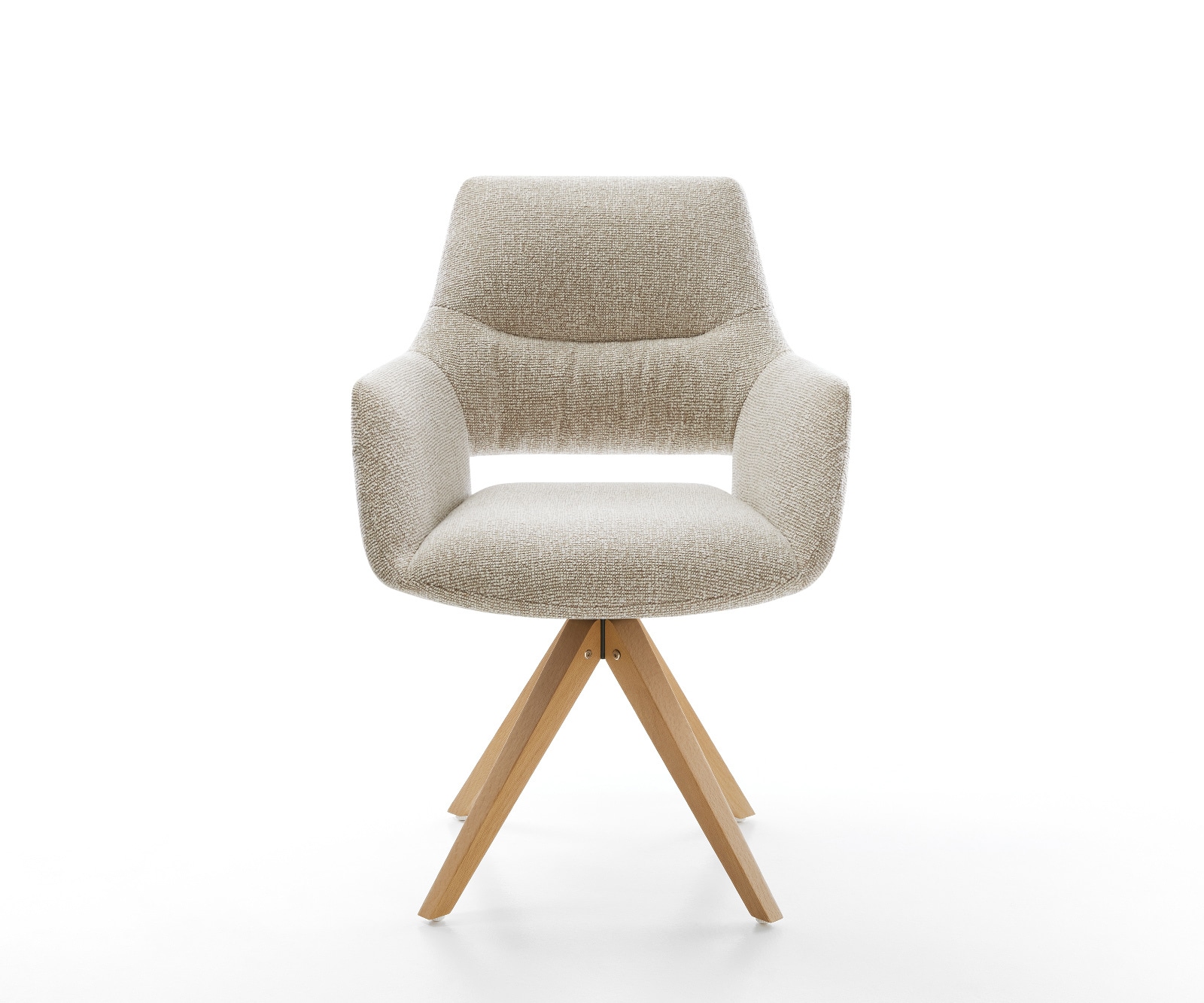 Drehstuhl Yago-Flex mit Armlehnen Webstoff Soft Beige Holzgestell kantig Natur 360° drehbar Taschenfederkern 1